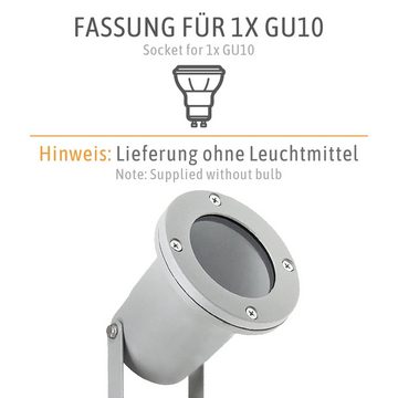 SSC-LUXon LED Gartenstrahler Grauer Gartenstrahler KARI rund mit Kabel und Spiess, IP65 GU10 230V