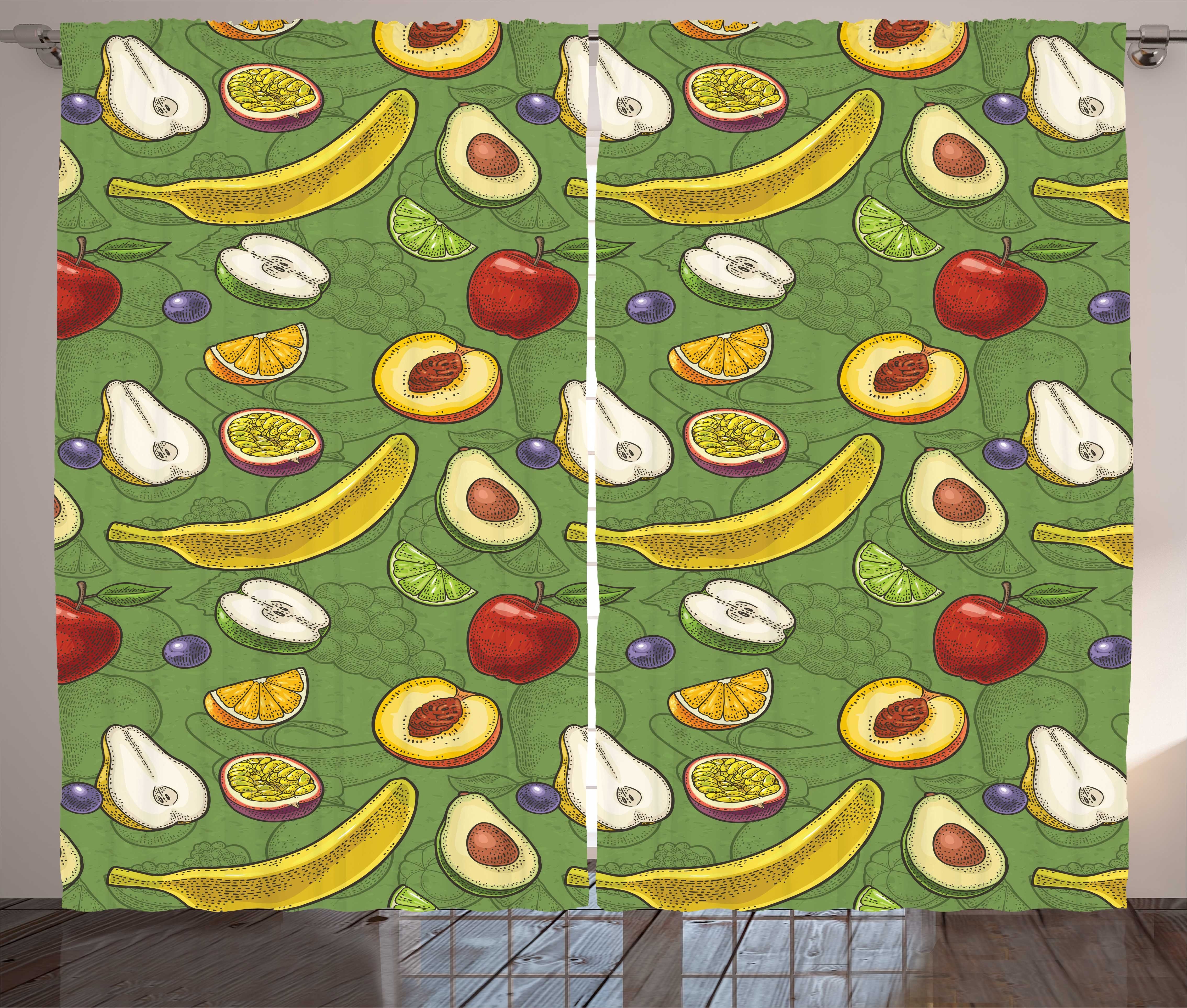 Gardine Schlafzimmer Kräuselband Vorhang mit Schlaufen und Haken, Abakuhaus, Früchte Avocado Äpfel Banana Lime