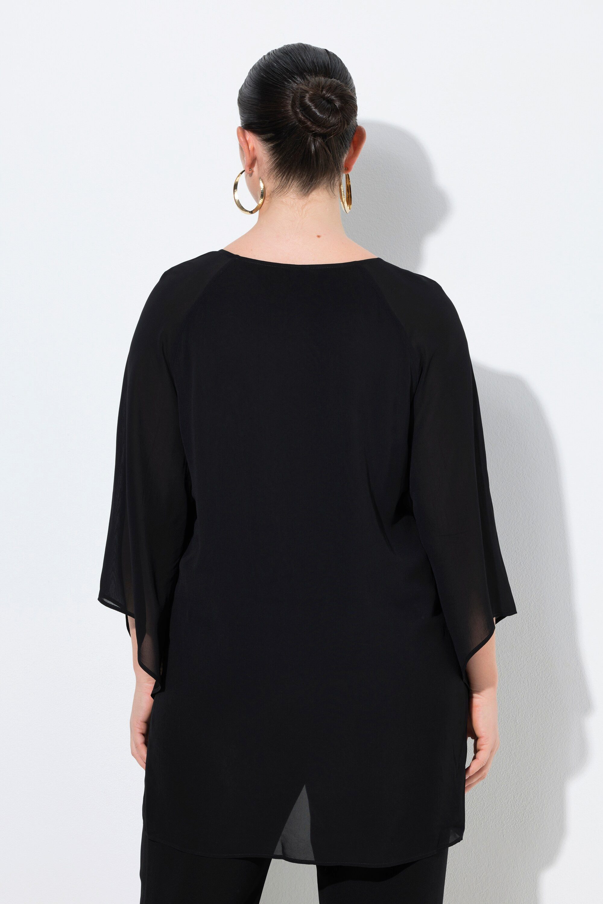 Ulla Popken Tunika Chiffon-Bluse vorne doppellagig V-Ausschnitt