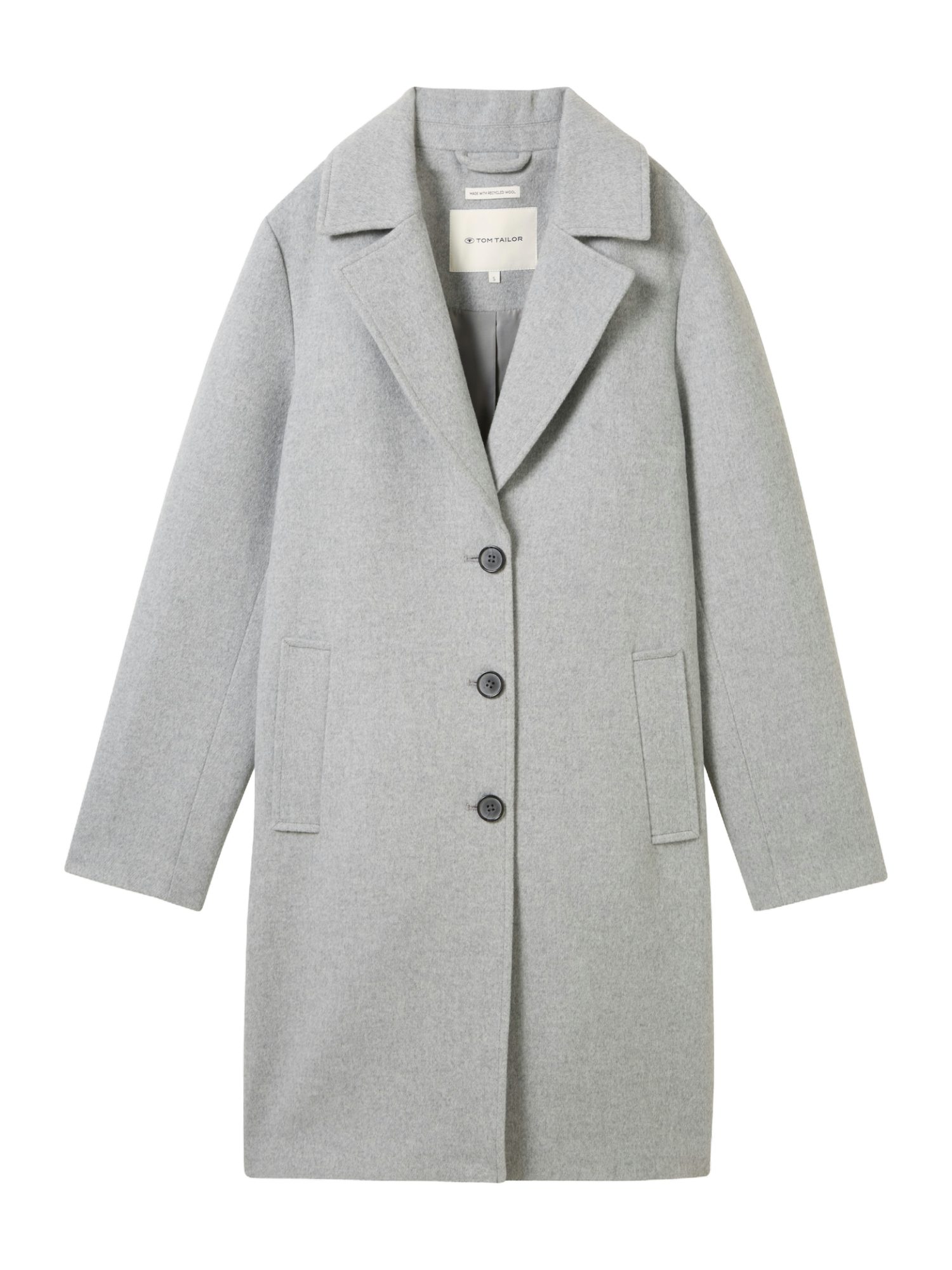 TOM TAILOR Wollmantel O grau,Casual,Polyester,Unifarben,Reverskragen,Lang,Regular Fit