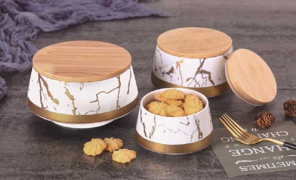 Vorratsdose 3-Teilig Vorratsdose mit Bamboo Deckel Marmor Look Aufbewahrungsdosen