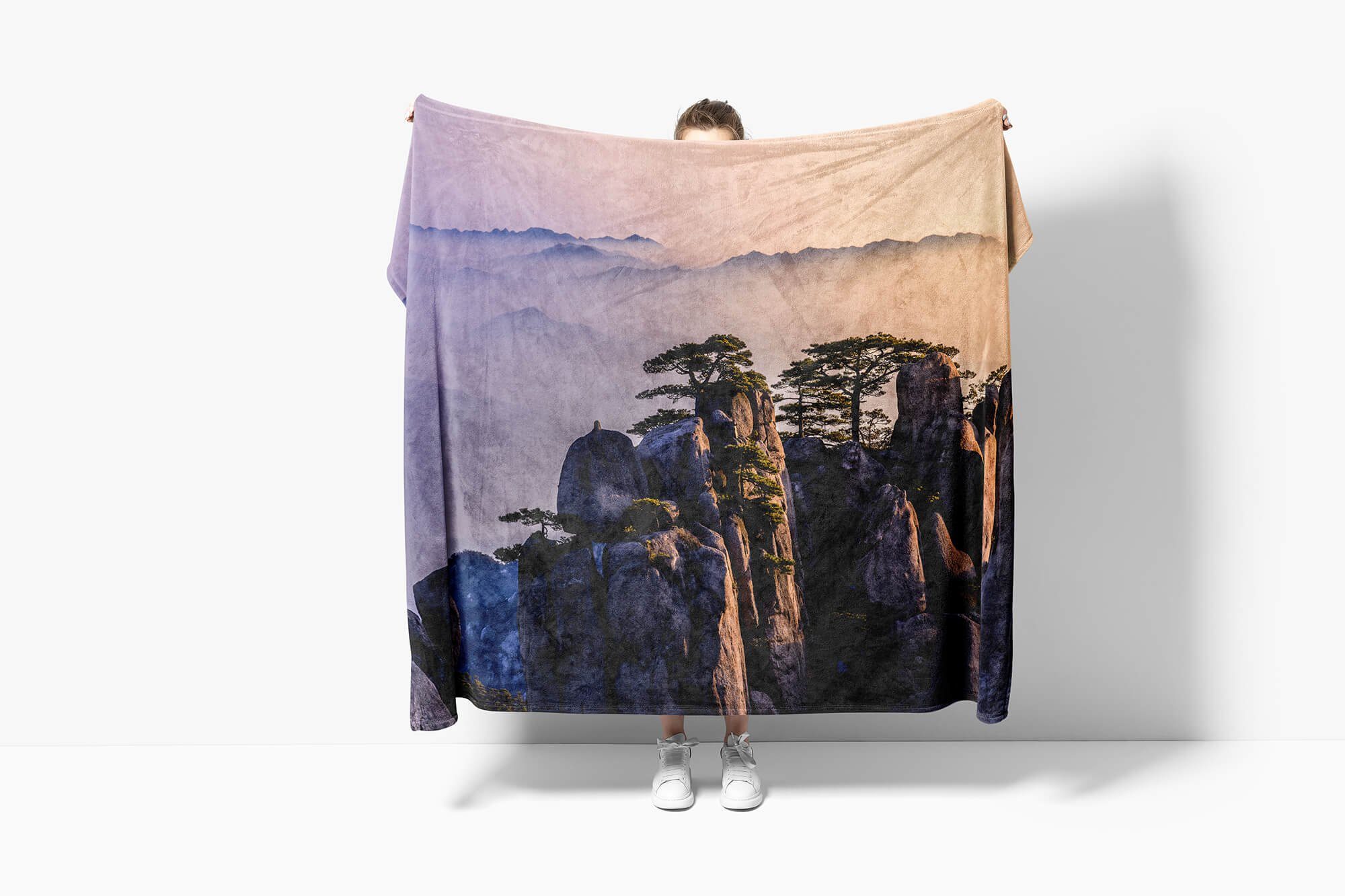 Berge Asien Handtücher mit Baumwolle-Polyester-Mix Saunatuch Strandhandtuch Bäume Art Natur, Sinus Kuscheldecke (1-St), Fotomotiv Handtuch Handtuch
