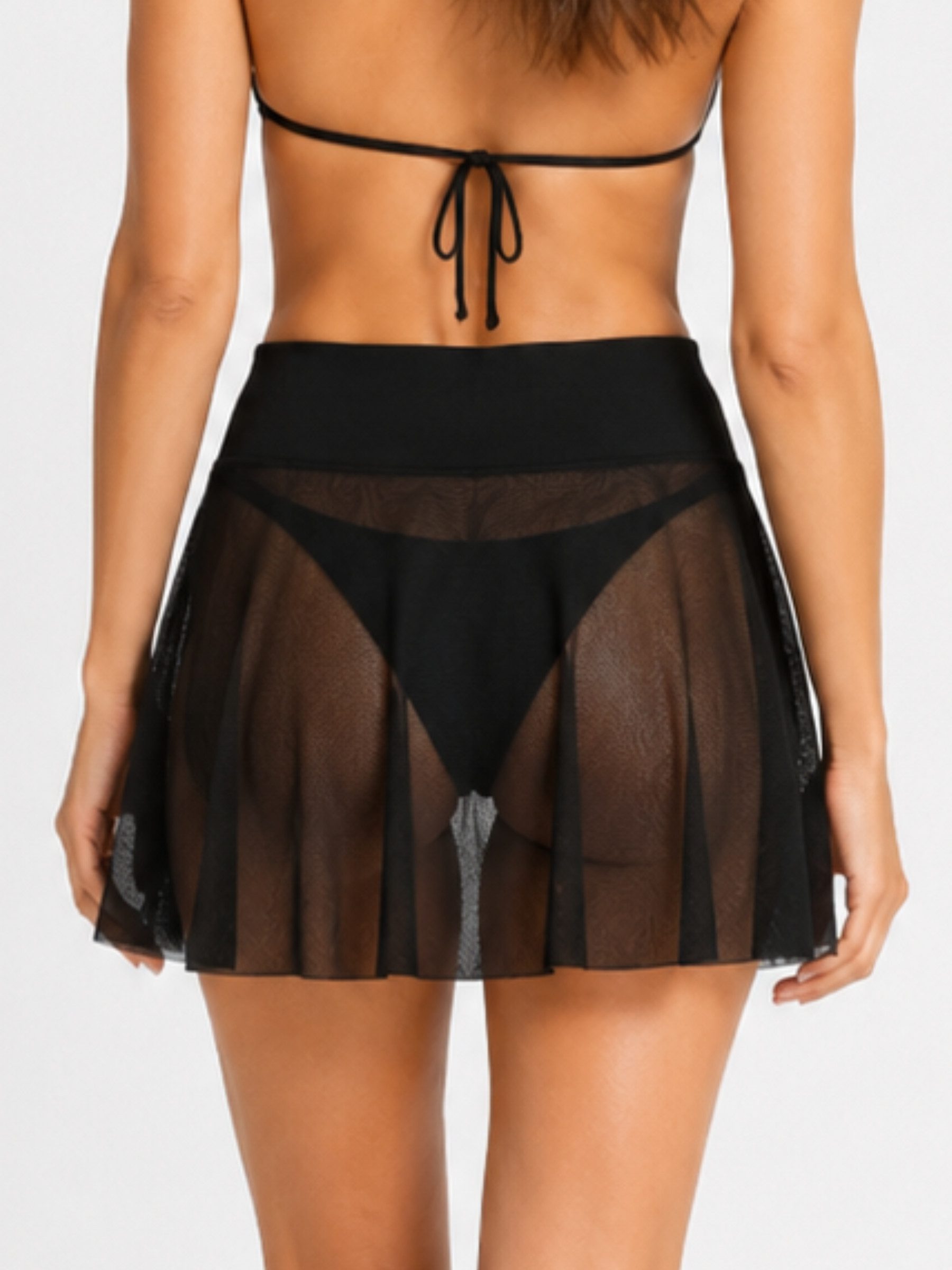 Elegant Love Strandrock Transparenter Mesh-Minirock, Elastisches Bikini Cover-up für Damen Wickelrock aus Netzstoff (Kurz) – Ideal für Pool und Urlaub