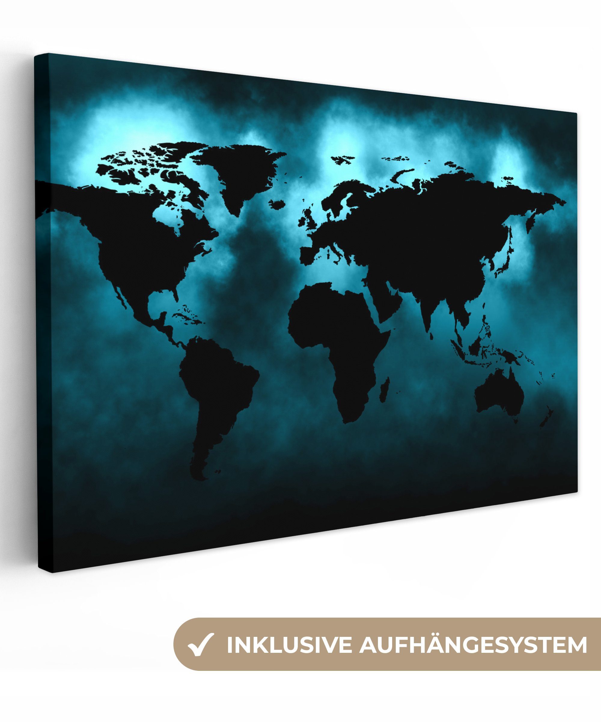 OneMillionCanvasses® Leinwandbild Weltkarte - Schwarz - günstig online kaufen