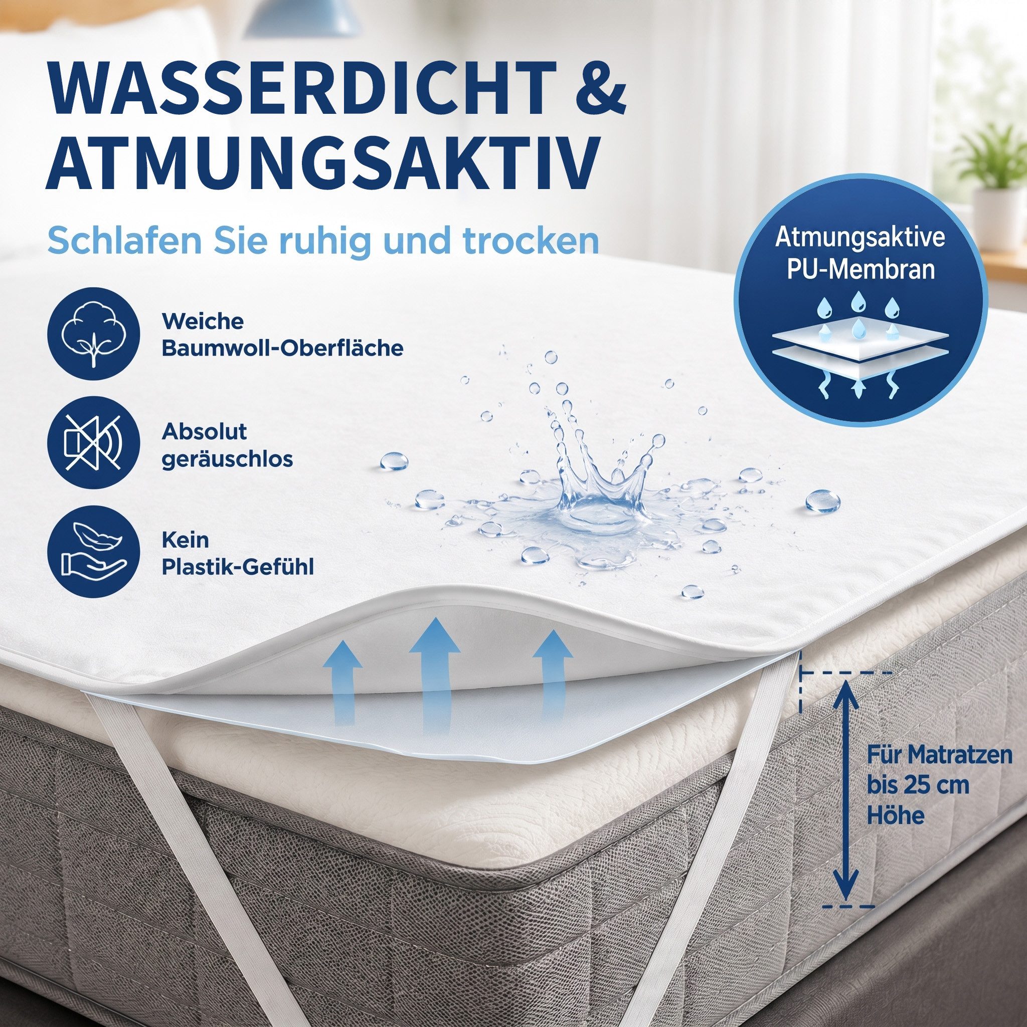 Matratzenschutzbezug & Inkontinenzauflage - 100% Baumwolle mit wasserdichter PU-Membran Stoffschmiede, Wasserdicht – Bild 3 von 5
