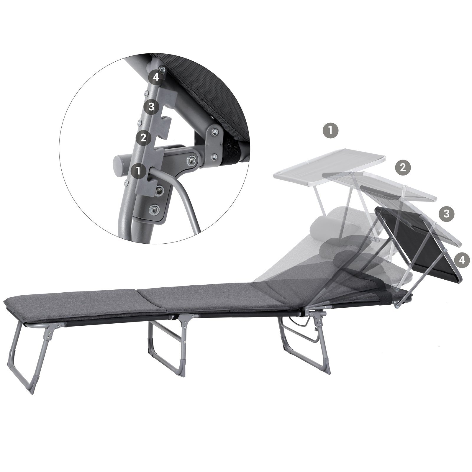 SONGMICS Gartenliege, Sonnenliege 3cm dick Auflage,Rückenlehne verstellbar