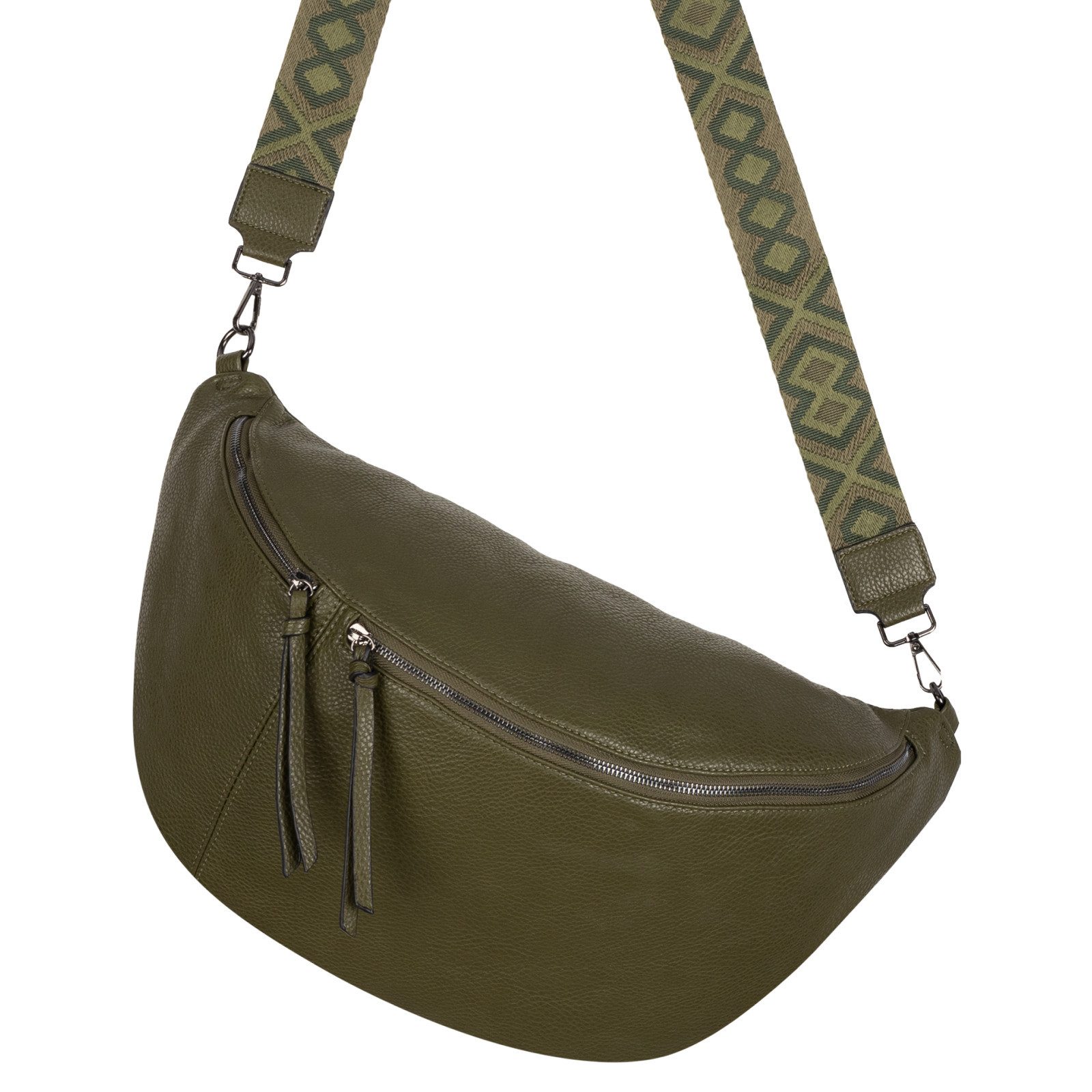 EAAKIE Gürteltasche Bauchtasche XXL Umhängetasche Crossbody-Bag Kunstleder Italy-Design, als Schultertasche, CrossOver, Umhängetasche tragbar