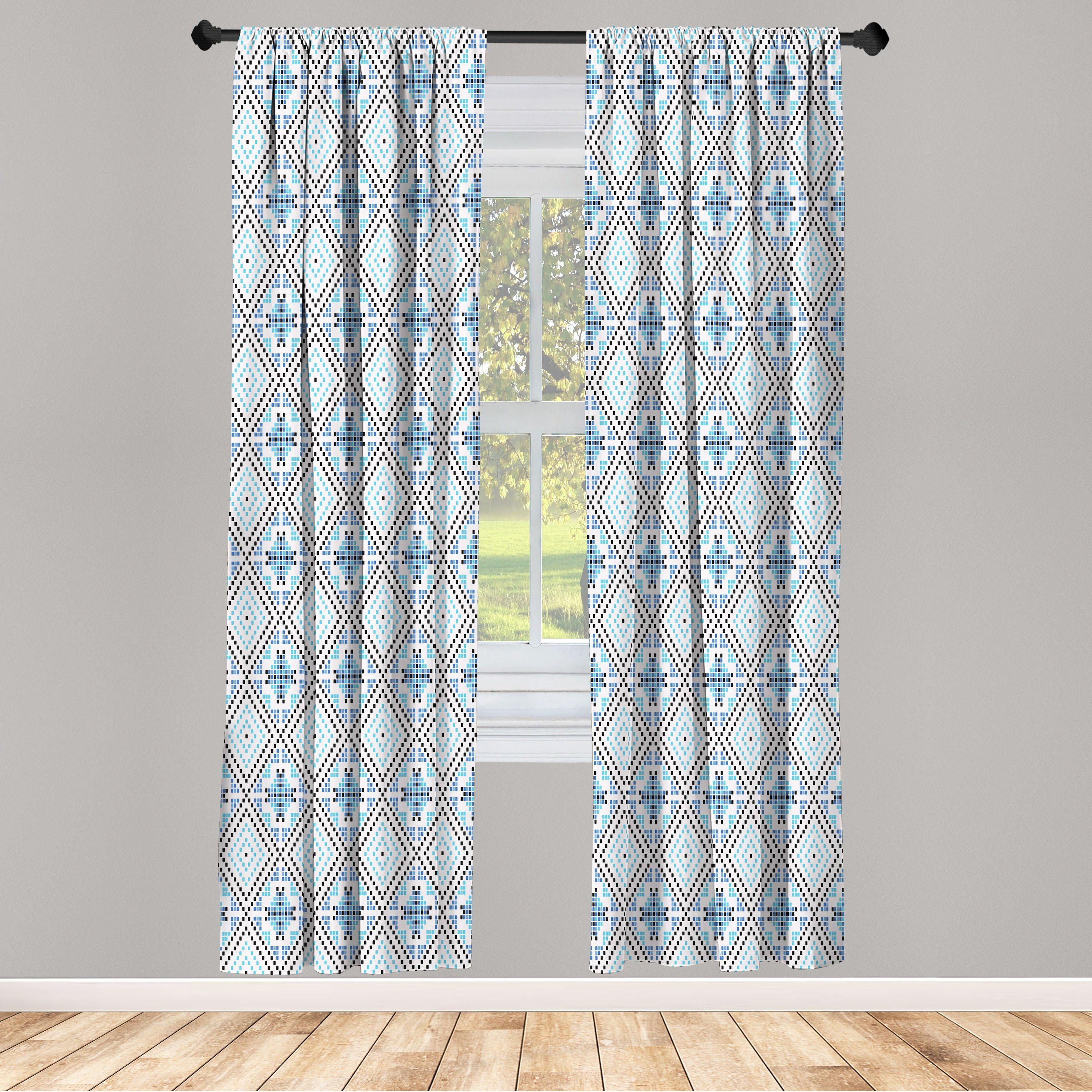 Gardine Vorhang für Wohnzimmer Schlafzimmer Dekor, Abakuhaus, Microfaser, Geometrisch Hand Drawn-Quadrat-Muster