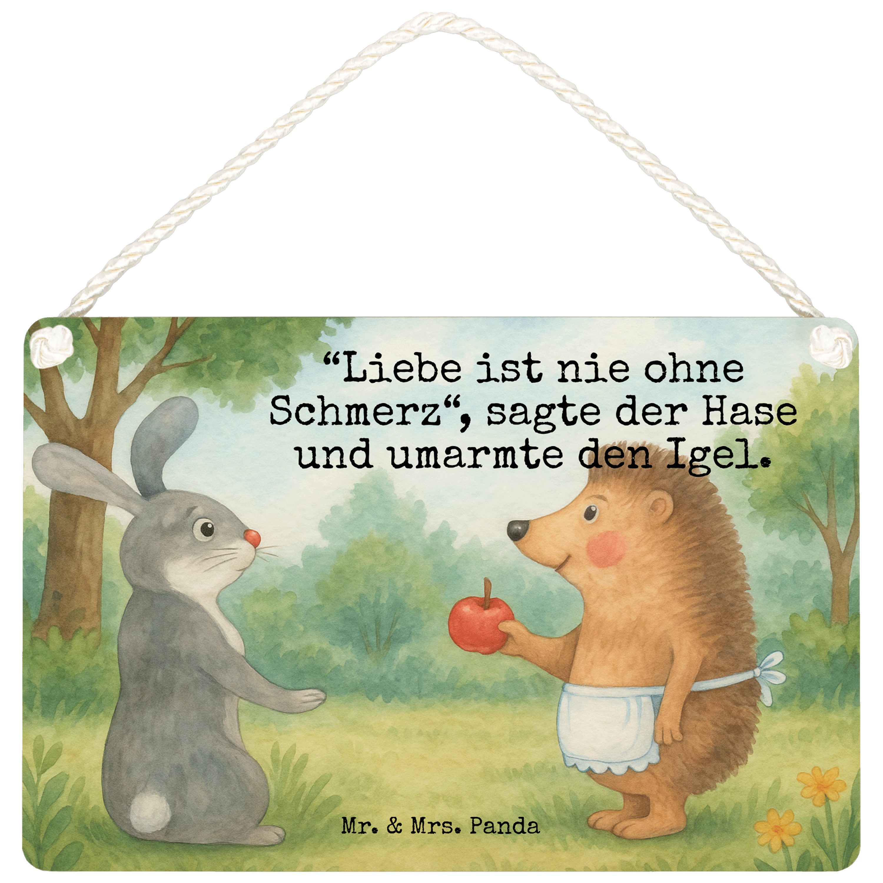 Mr. & Mrs. Panda Hinweisschild Hase Igel Design, Schild DIN A6, Weiß, Türschild, Trösten, Trennungss, (Packung, 1 St)