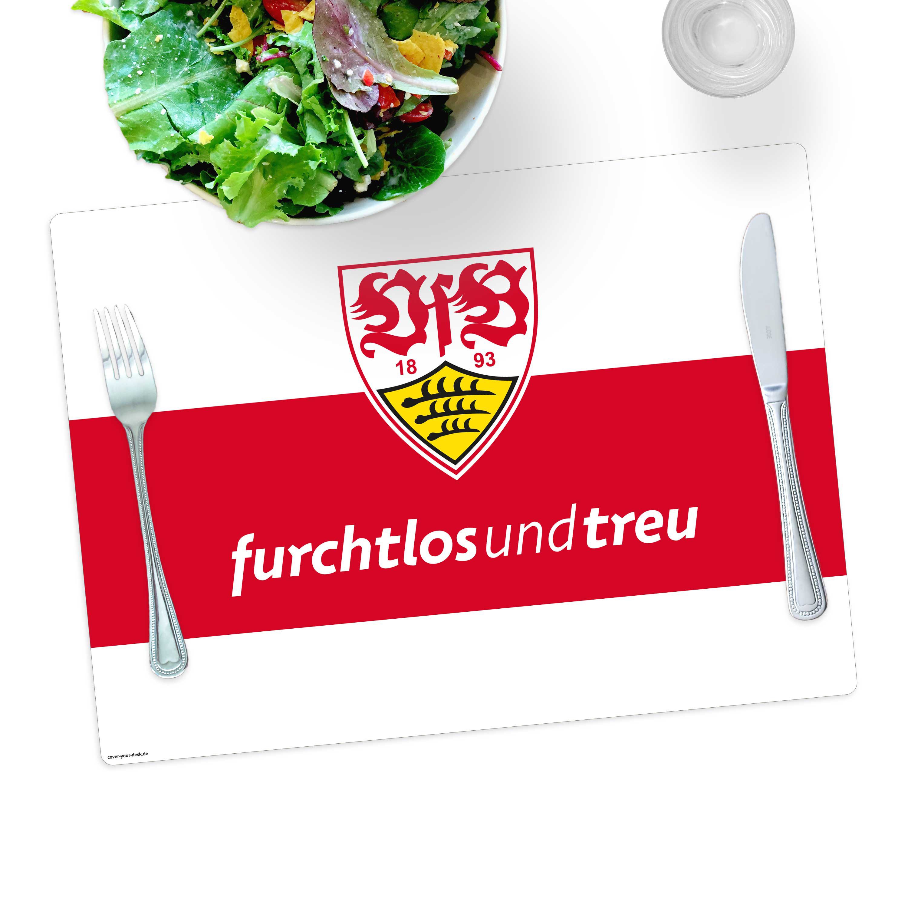 Tischsetmacher Platzset abwaschbar - „VfB Stuttgart - furchtlos und treu" aus Premium Vinyl, (1-St., 44 x 32 cm - rutschfeste Tischdekoration), Made in Germany