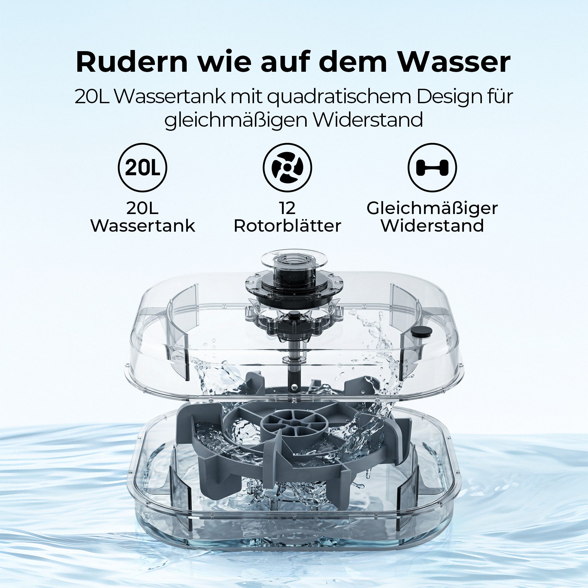 JASPORT Rudergerät M1 Wasserwiderstand aus Holz, klappbar, LCD, für Zuhause, bis 150 kg (Mit Smartphone-/Tablet-Halterung und Transportrollen), FSC-Holz, 20-l-W – Bild 4 von 5