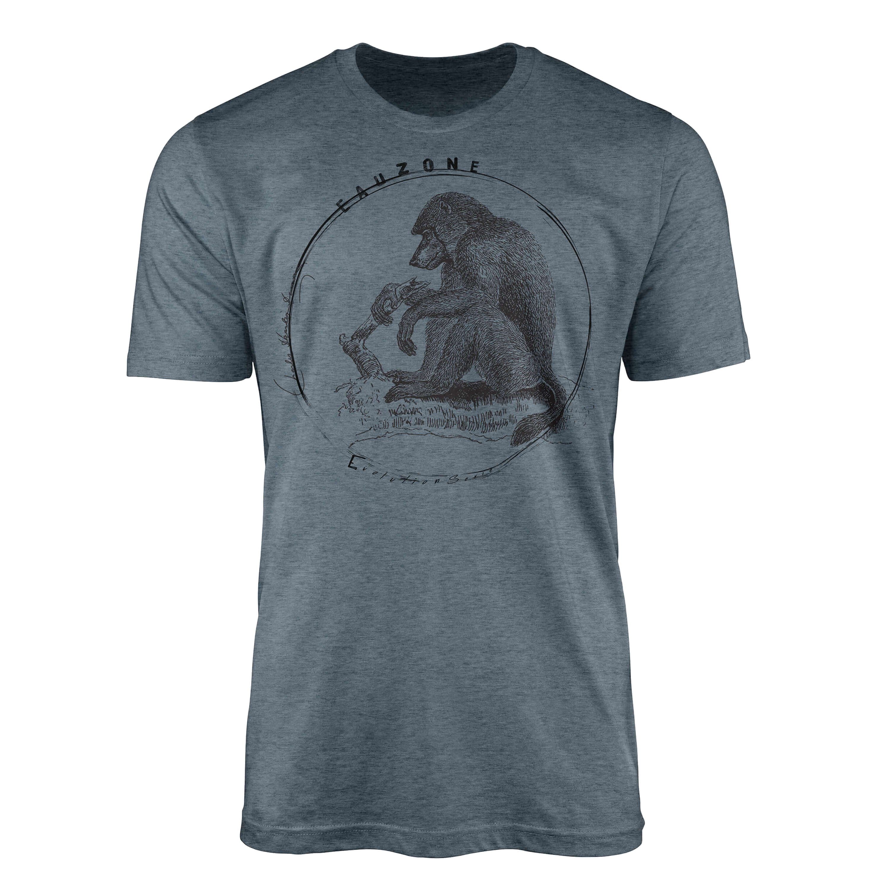 Sinus Art T-Shirt Evolution Herren T-Shirt Pavian Indigo