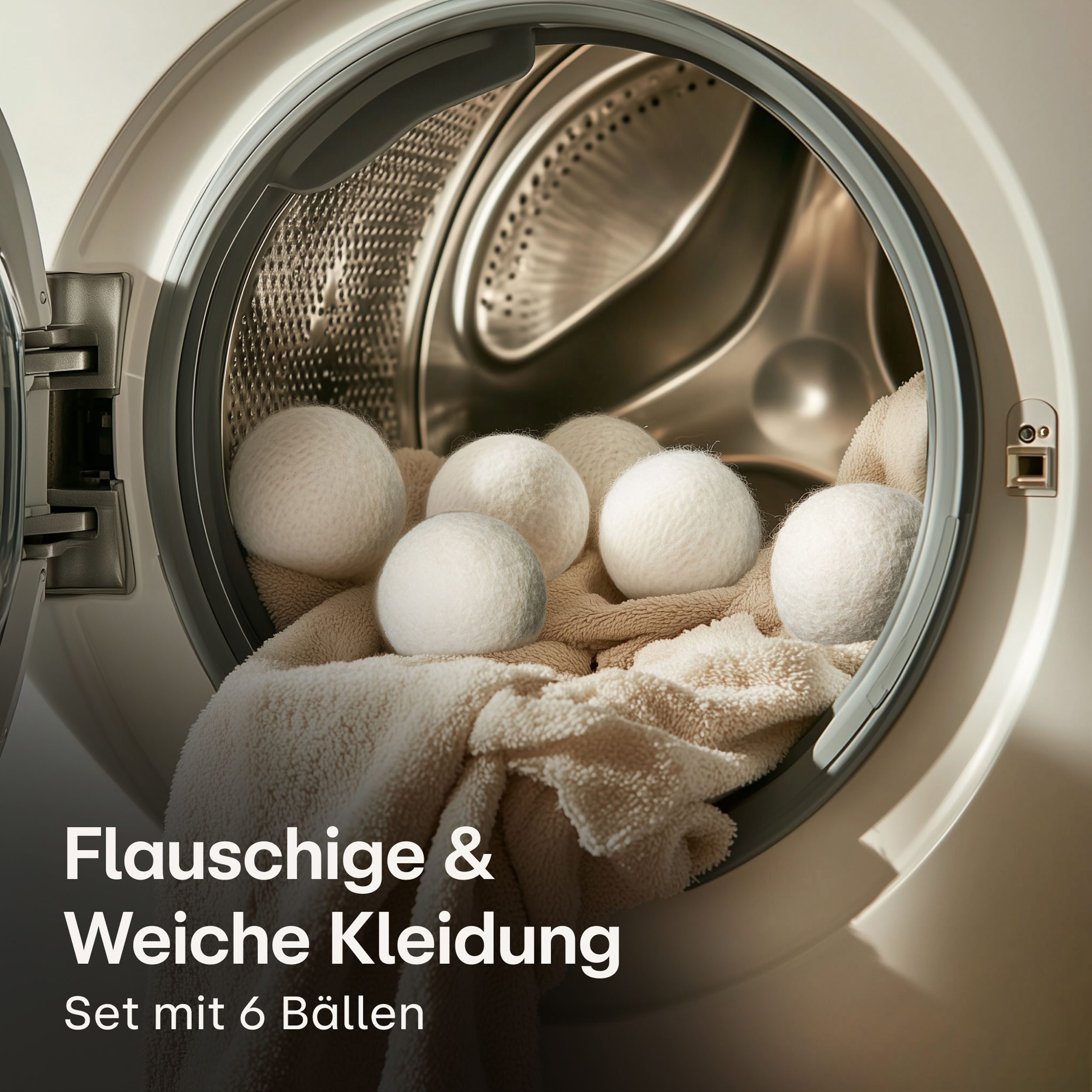 Praknu Trocknerball Trocknerbälle Wolle für Wäschetrockner 6er Set - Flauschige Wäsche (Set, 6-St., 6 Bälle inkl. Jute Beutel für platzsparende Aufbewahrung), 100 % Öko Schafwolle - Verkürzt Trocknungszeit - Energiesparend