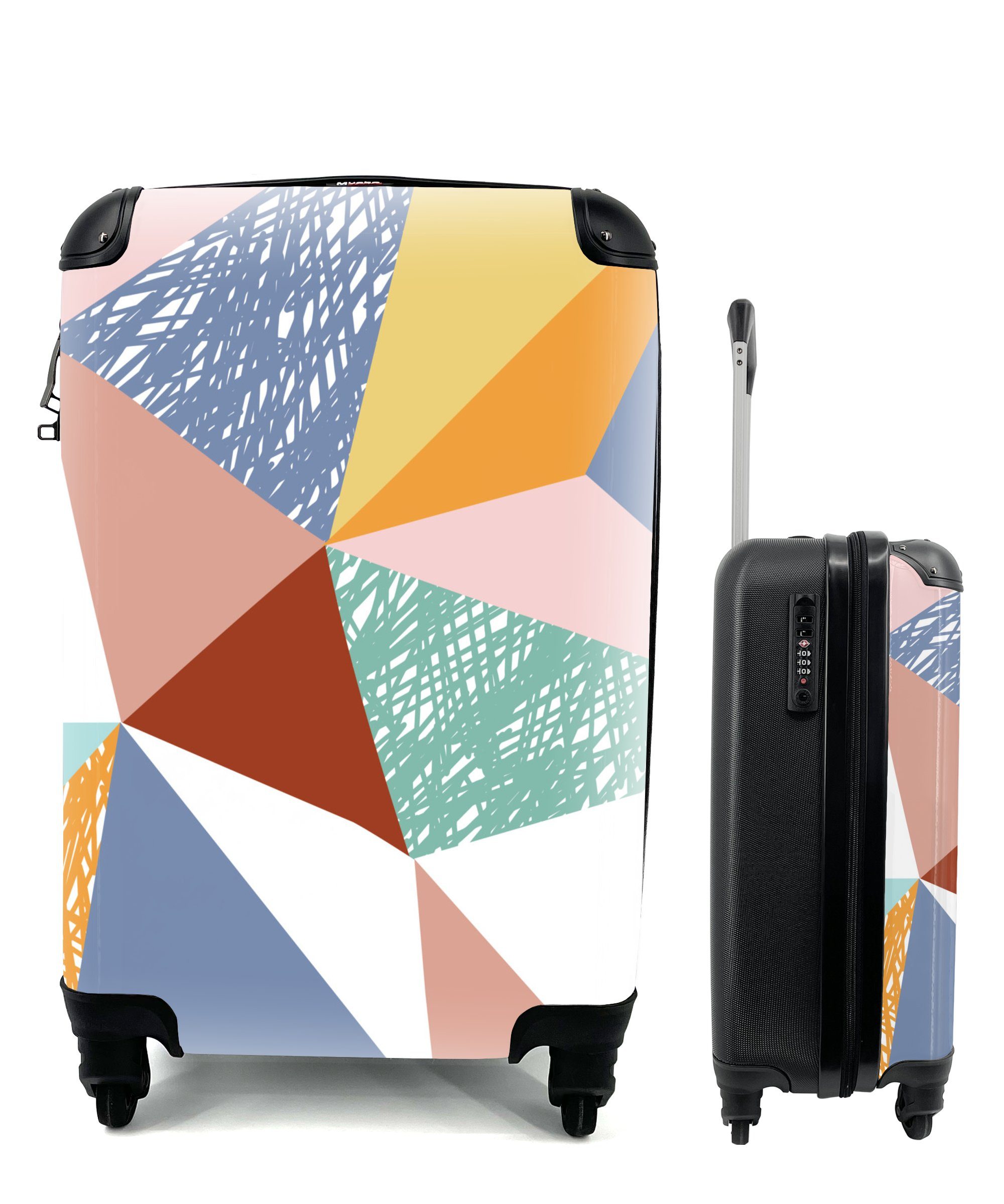 MuchoWow Handgepäckkoffer Design - Kinder - Dreiecke, 4 Rollen, Reisetasche mit rollen, Handgepäck für Ferien, Trolley, Reisekoffer