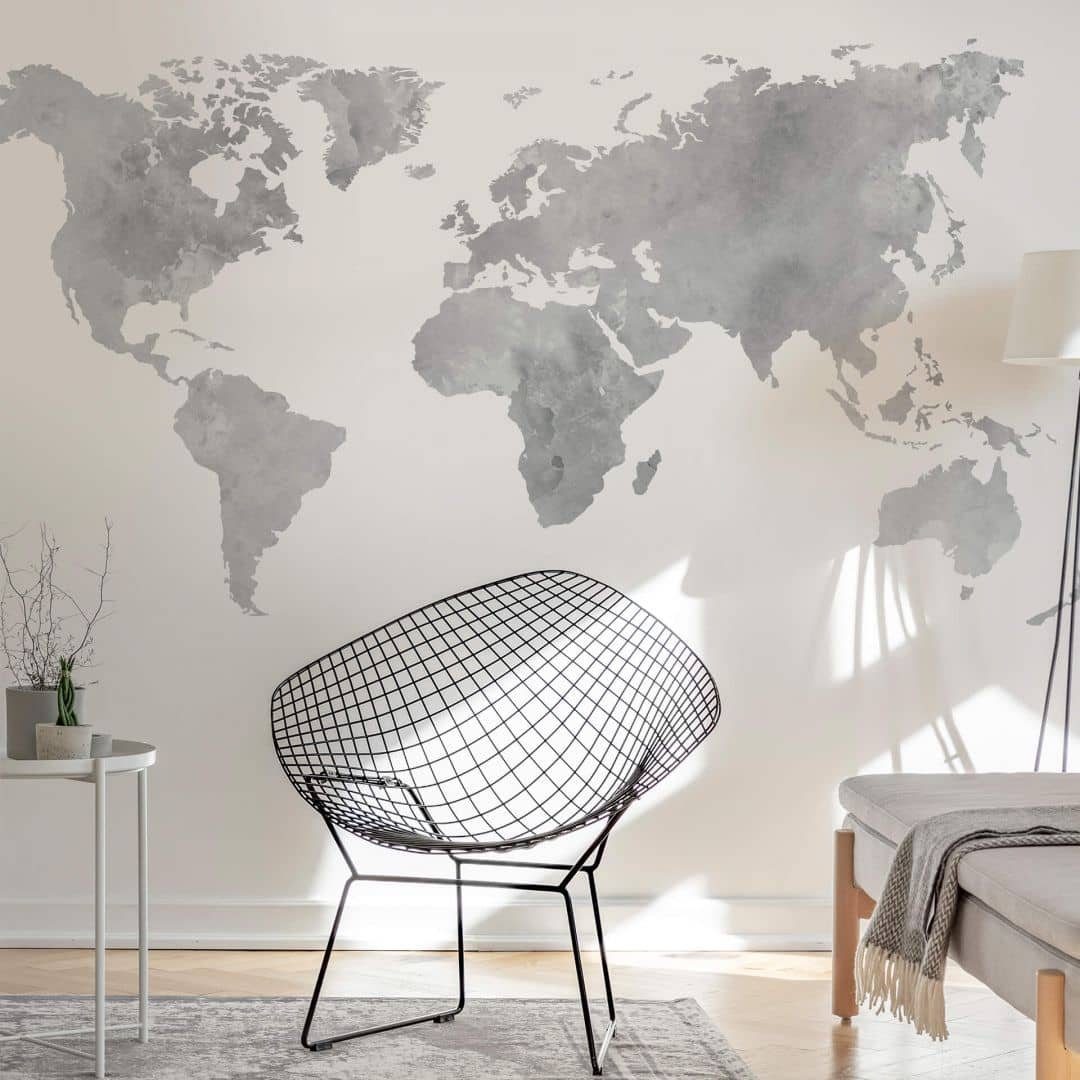K&L Wall Art Wandtattoo Klebebilder elegant Aquarell große Weltkarte 160x82cm Aufkleber, Wandbild selbstklebend, entfernbar