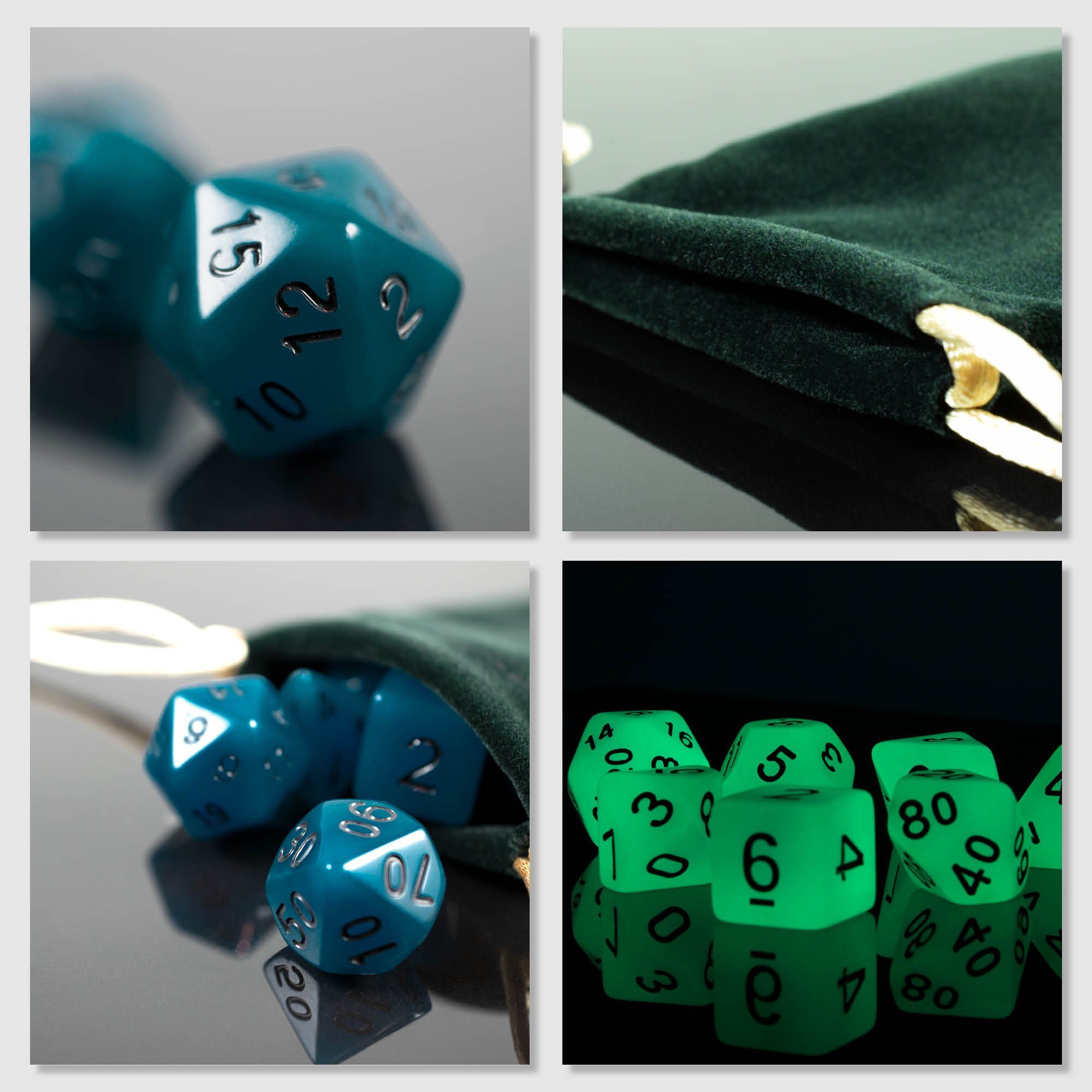 SHIBBY Spielesammlung 7 polyedrische leuchtende DND Würfel mit Beutel