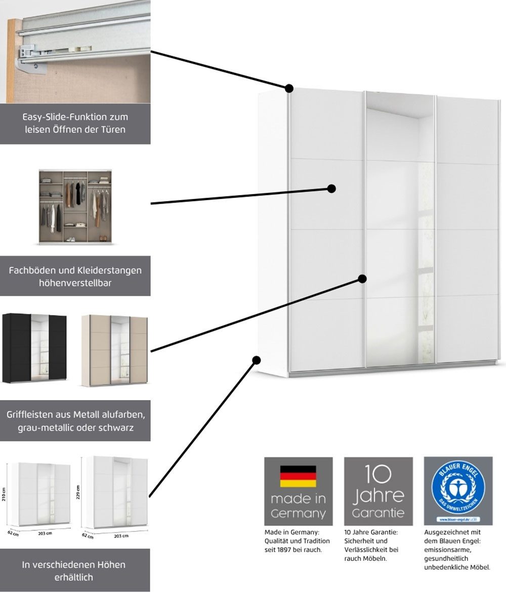 OTTO home Schwebetürenschrank Kleiderschrank Schrank Schlafzimmerschrank Garderobe AGORDO (Breiten 203/271/315/360 cm in drei Griff-Farben - NEU: Farbe SCHWARZ) Top Innenausstattung, in 4 Breiten und 2 Höhen MADE IN GERMANY
