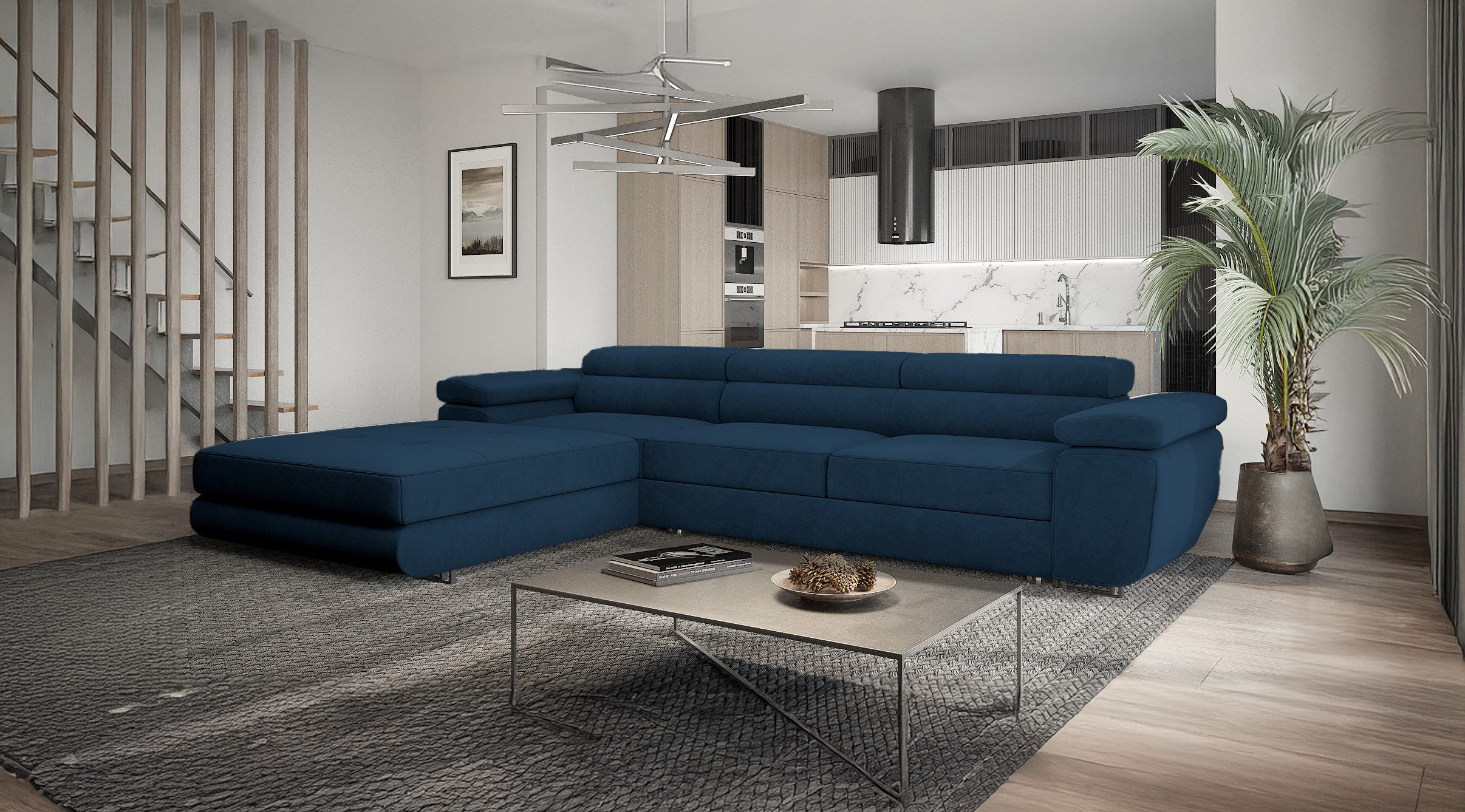 Goldstoff Ecksofa mit Schlaffunktion und Bettkasten, günstig online kaufen