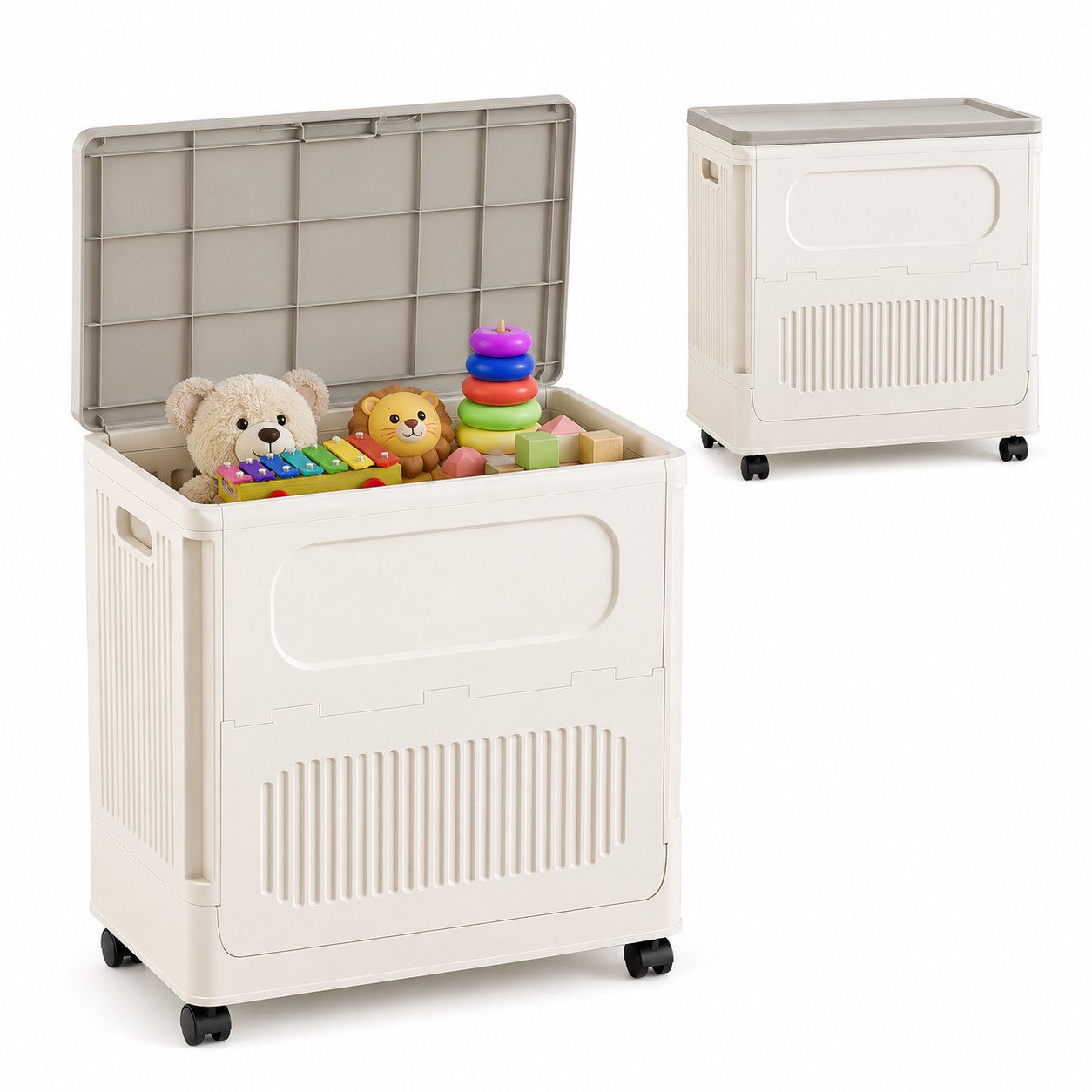 PLANEXPERT Aufbewahrungsbox Faltbare Spielzeugkiste 75,3 L mit Klappdeckel Rollen großem Stauraum (Set, 1 St., Aufbewahrungsbox für Spielzeug – mit Klappdeckel), Klappbare Aufbewahrungsbox mit Deckel