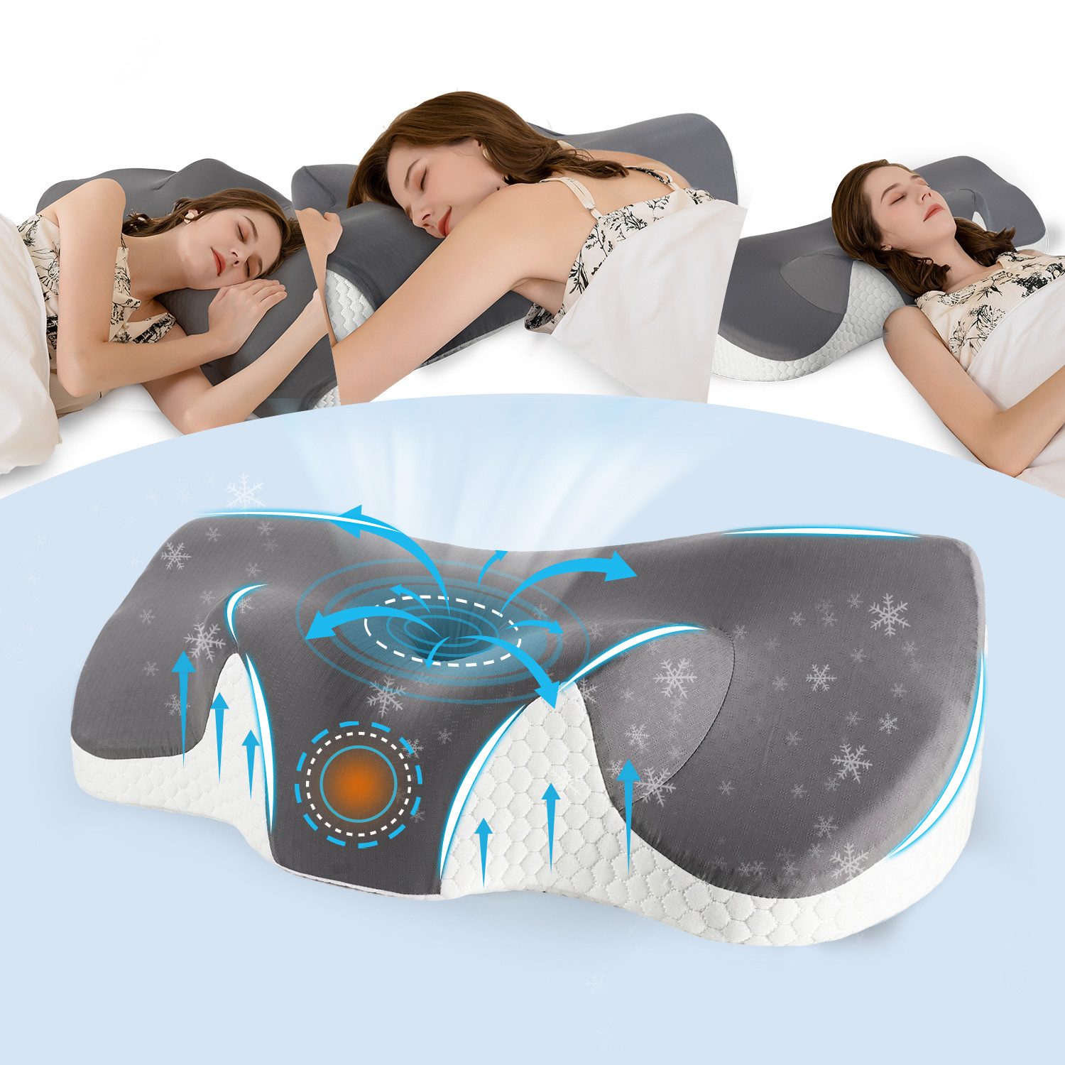 Esun Подушки Nackenstützkissen, Подушки Memory Foam, Подушки Seitenschläferkissen, Füllung: Rückstellschaum, Seitenschlafer, Rückenschlafer, Bauchschlafer, Set, Подушки, Pillow Подушки für Seiten, Rücken & Bauchschläfer