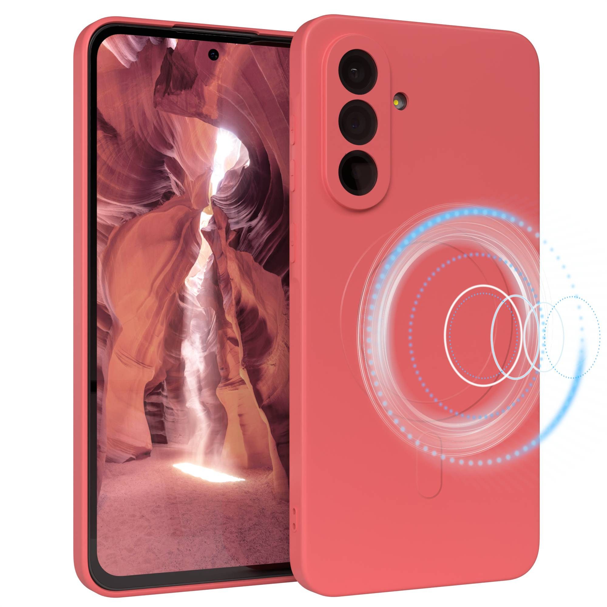 EAZY CASE Handyhülle für Samsung Galaxy A36 Hülle Silikon 6,7 Zoll, MagSafe Silikonhülle Kameraschutz stoßfest Handyhülle Matt Hellrot