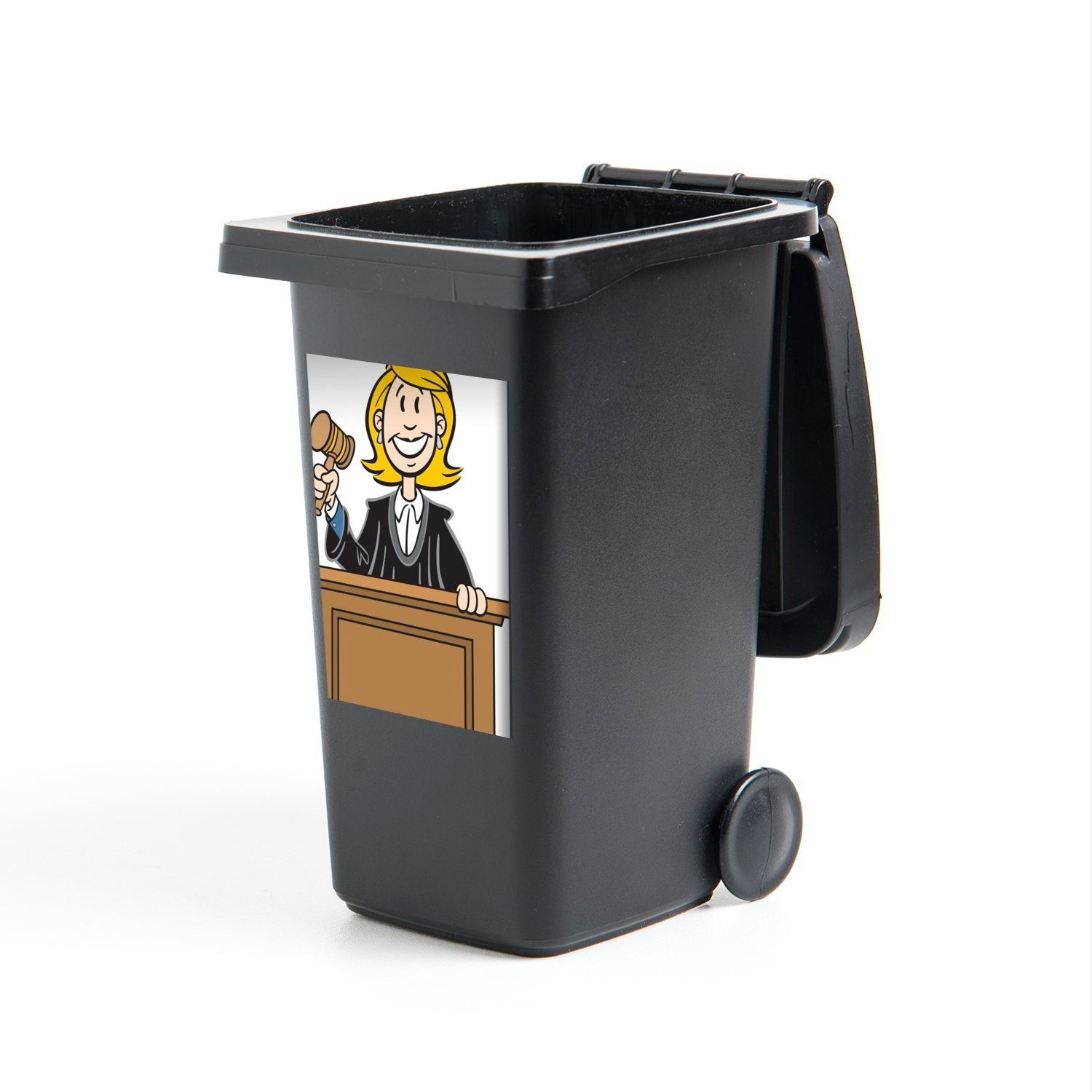Mülleimer-aufkleber, Wandsticker Abfalbehälter Sticker, (1 Illustration eines fröhlichen Richters Mülltonne, MuchoWow Eine Container, St),