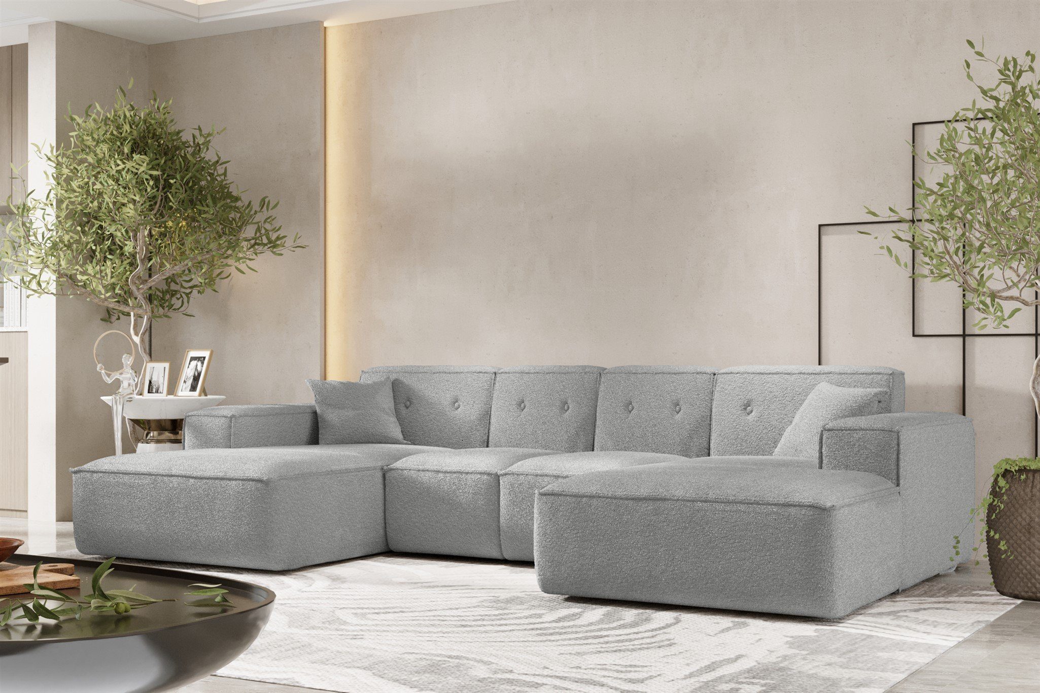 Sofa in inkl. Möbel Fun U-Form Stoff, Zierkissen, XS Wohnlandschaft 2 CESINA Rundumbezug