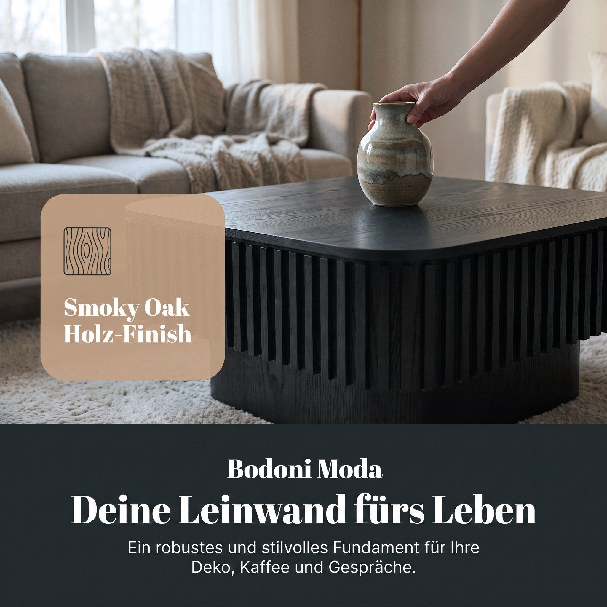 Celya Couchtisch Quadratischer Cocktailtisch mit verstecktem Stauraum (aus furniertem Massivholz, einfache Montage in 5 Minuten) – Bild 5 von 5