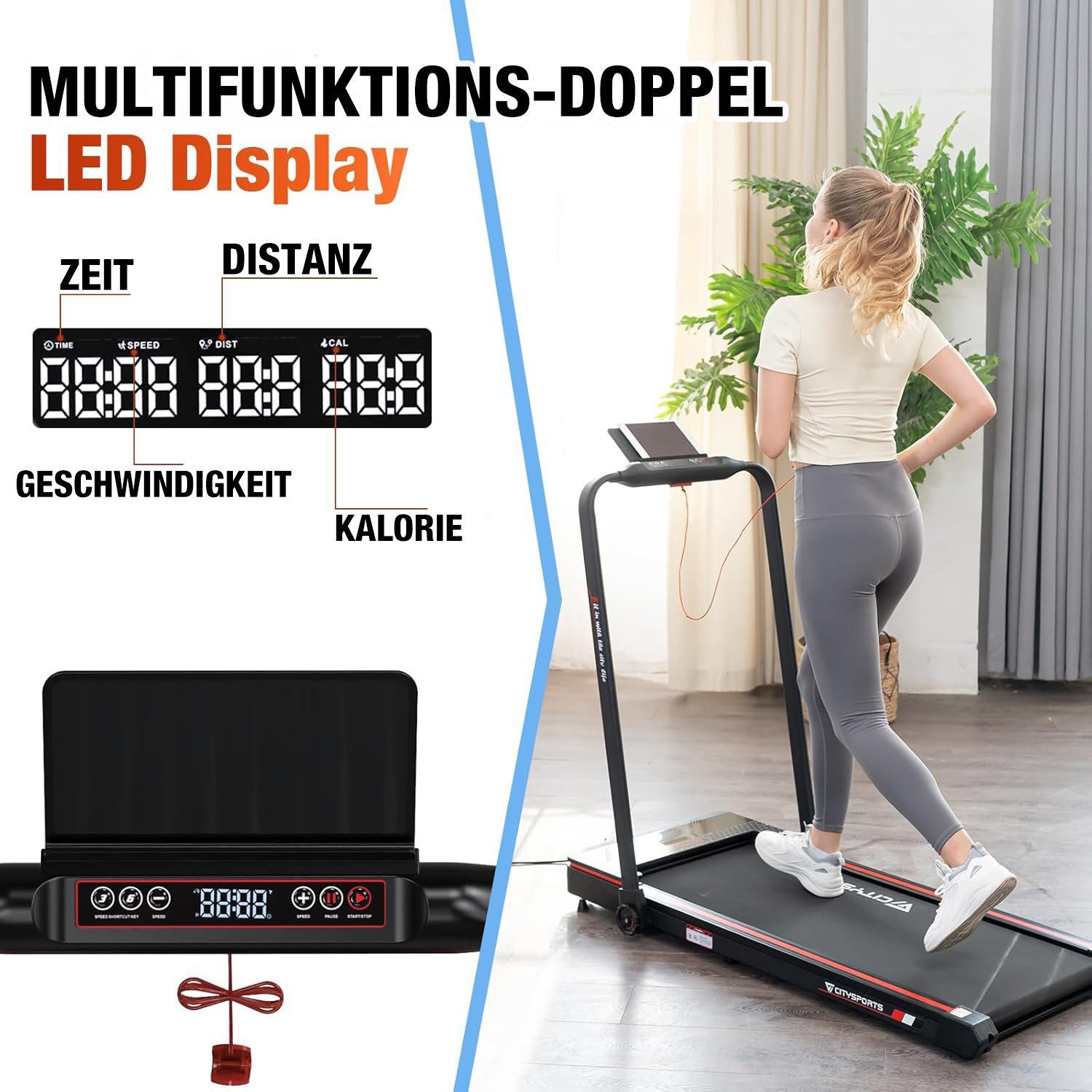 CITYSPORTS Laufband WP3S Klappbares Laufband für Zuhause 1400W Walking/Jogging Pad (Tool kits,Schmiermittel), 1-12km/h Max.Tragfähigkeit 120 kg, Bluetooth APP-Funktion