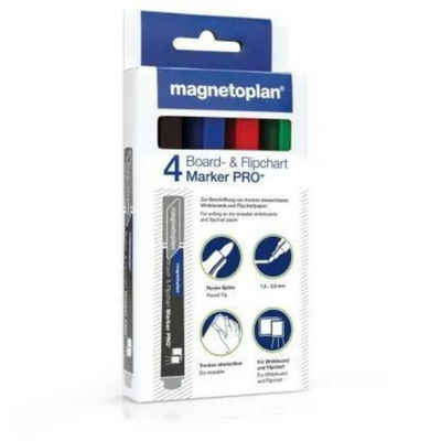 magnetoplan® Whiteboard Marker Boardmarker 12281 Pro+, (Packung, 4-tlg., 4 Stuck), schwarz; rot; grün; blau
