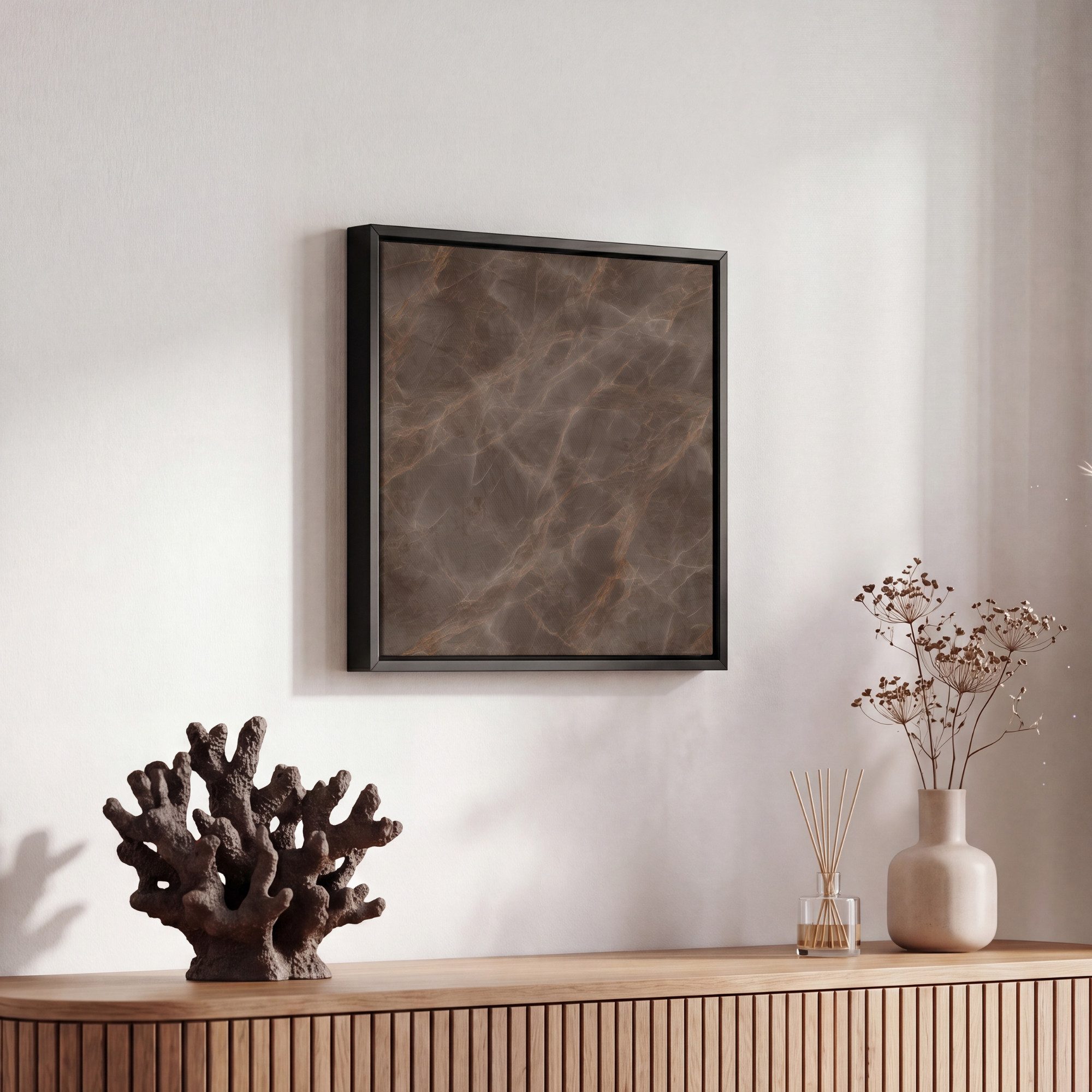 OneMillionCanvasses® Leinwandbild mit Rahmen - Brauner Marmor - Organisch - Naturstein, Fotodruck (1 St), Leinwand Bilder Klein, Wand Dekoration Aesthetic 20x20 – Bild 5 von 5