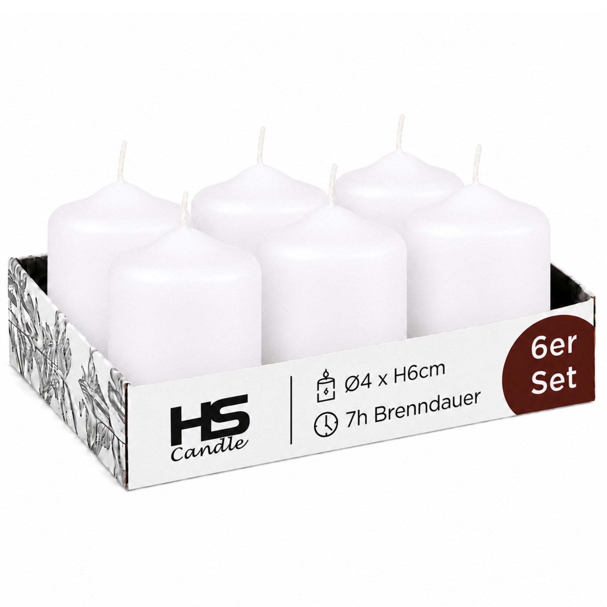 HS Candle Stumpenkerze kompakt (6-tlg., Dekolicht), Ø4xH6 cm Teelichtgröße, bis zu 7h Brenndauer je Kerze, Wachsmischung