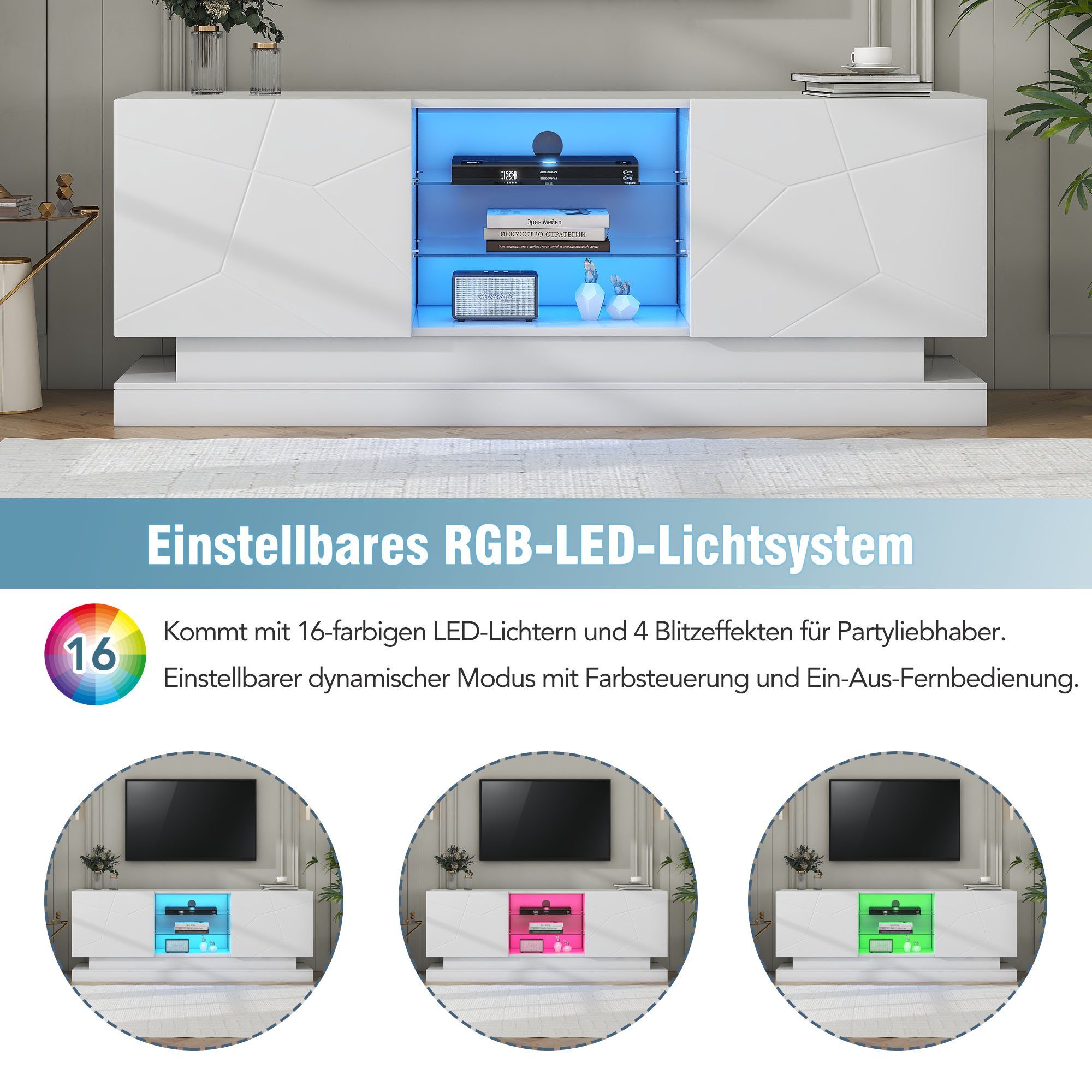 Merax TV-Schrank mit verstellbaren Einlegeböden mit LED-Beleuchtung, Lowboa günstig online kaufen