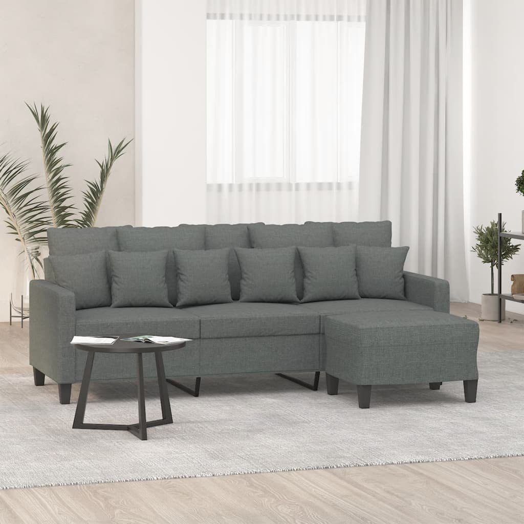 cm Dunkelgrau vidaXL 3-Sitzer-Sofa Sofa Stoff 180 mit Hocker