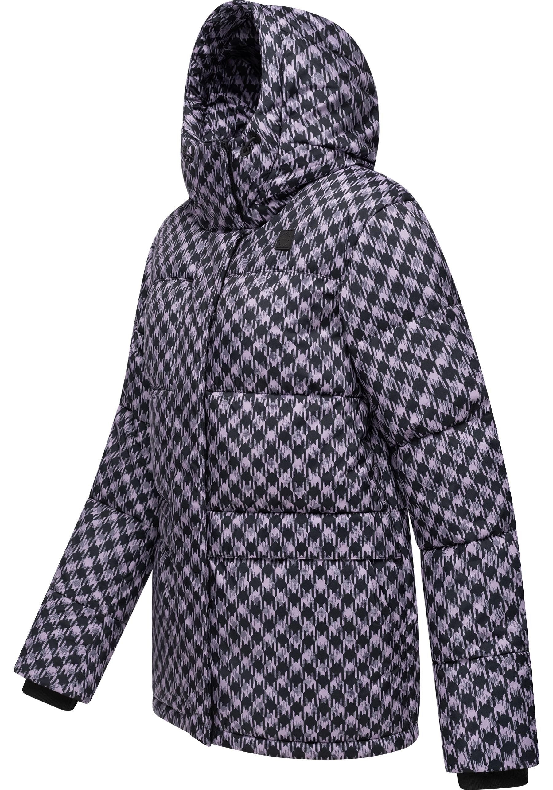 Ragwear Steppjacke Wikesh Print Wasserdichte Damen Winterjacke mit Hahnentritt-Muster