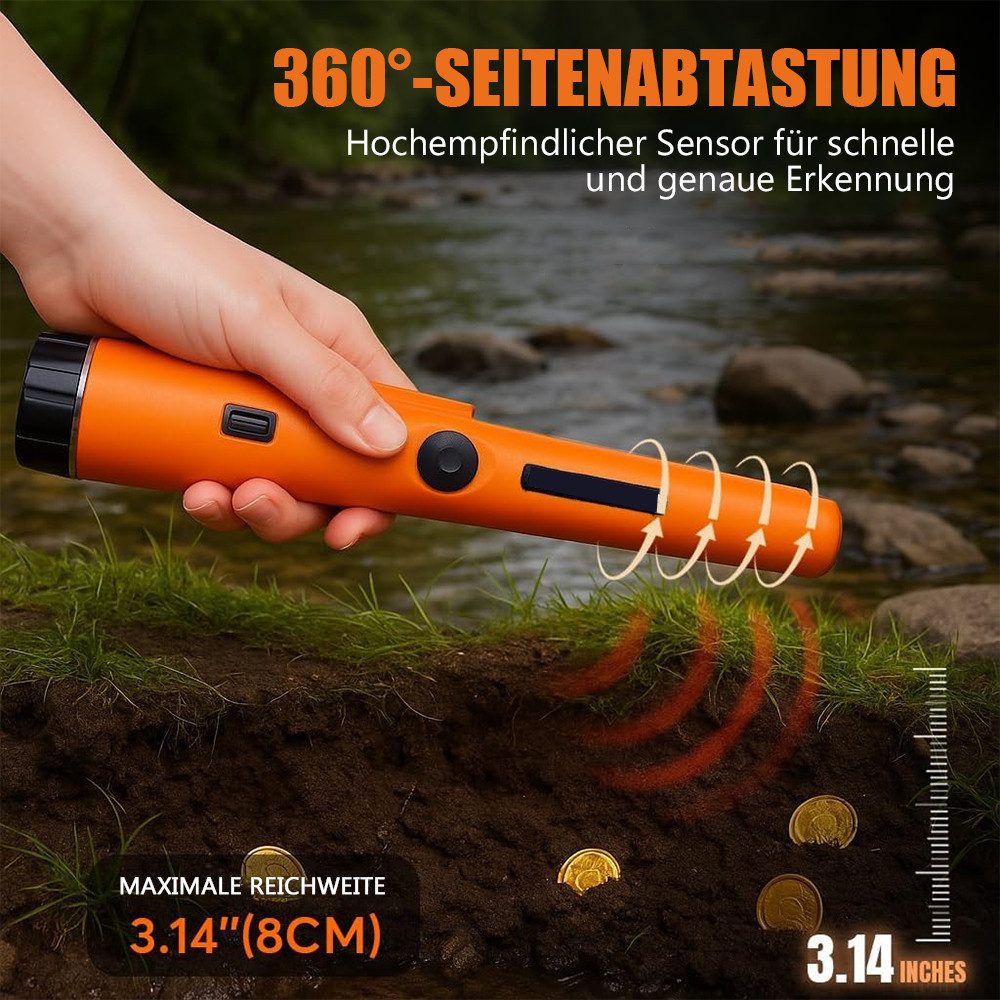 TUWENA Metalldetektor Metalldetektor Klein, Tragbar Metallsuchgerät IP66 Wasserdichter, Mit LED Indicator/Alarm Licht/Holster für Goldsuche, Schmuck, Silber