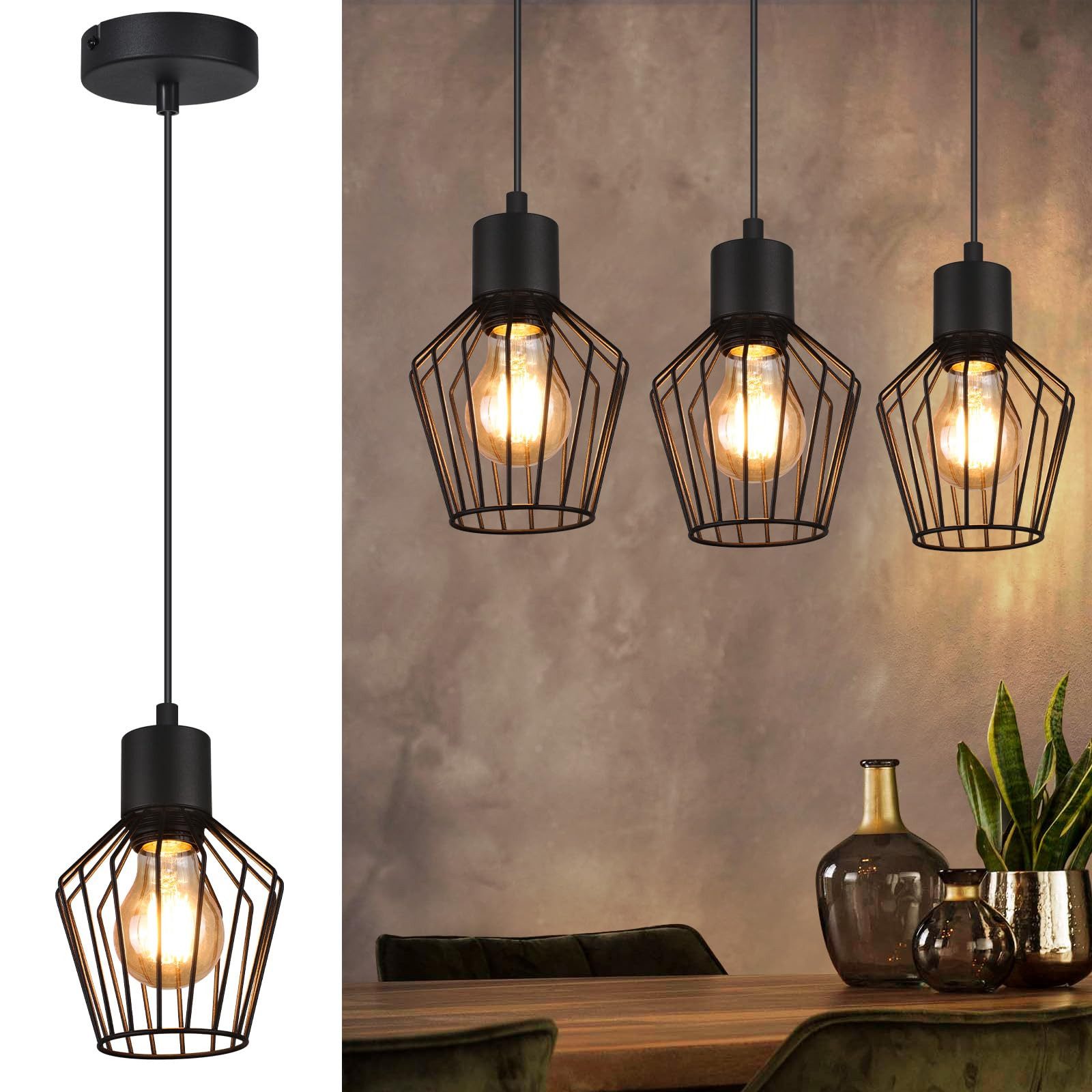 Nettlife Pendelleuchte Esstisch Hängeleuchte Schwarz, LED wechselbar, Wohnz günstig online kaufen