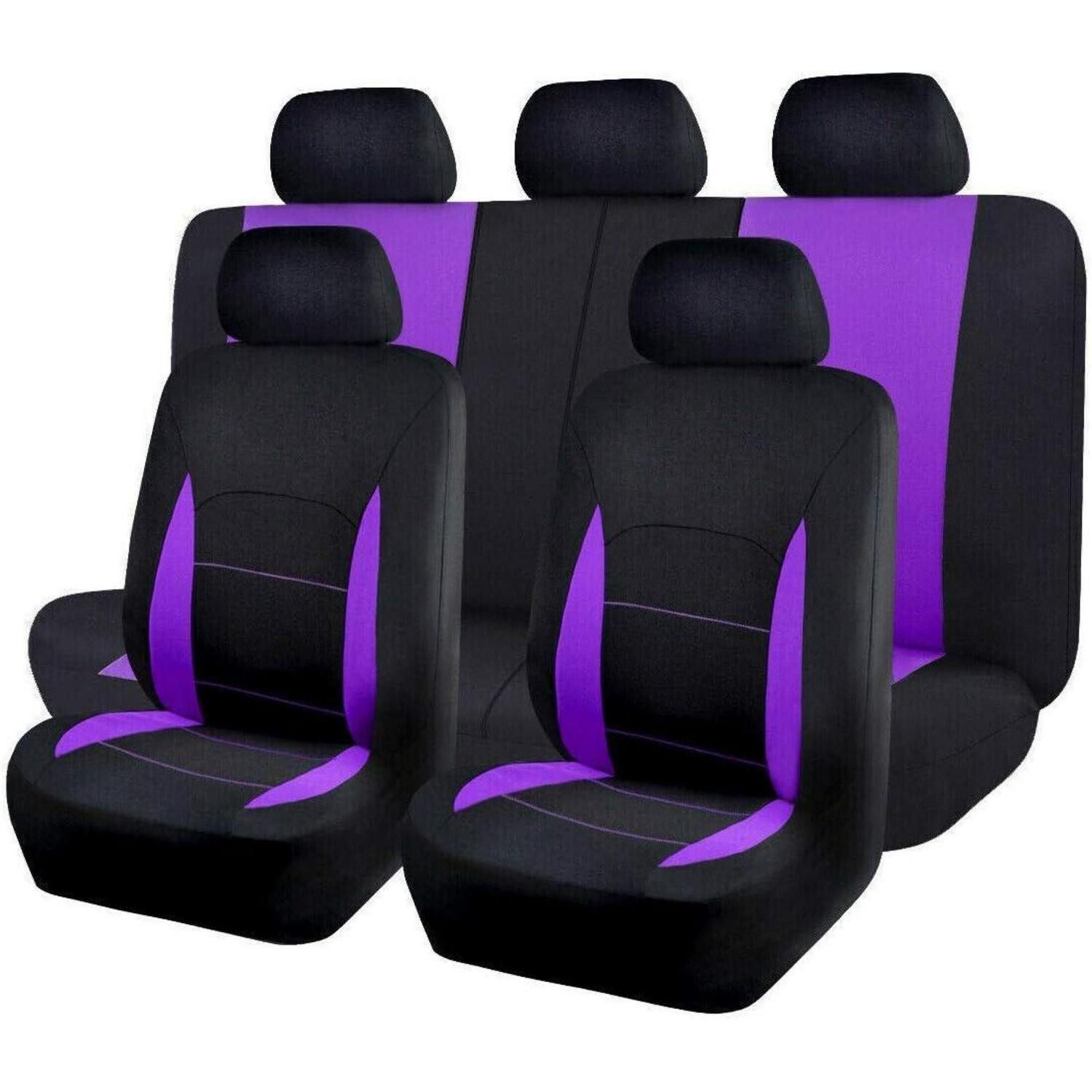 LuxusKollektion Autositzbezug Sitzbezüge Auto Universal Set Lila und Schwarz 11 Stück (1er Pack)