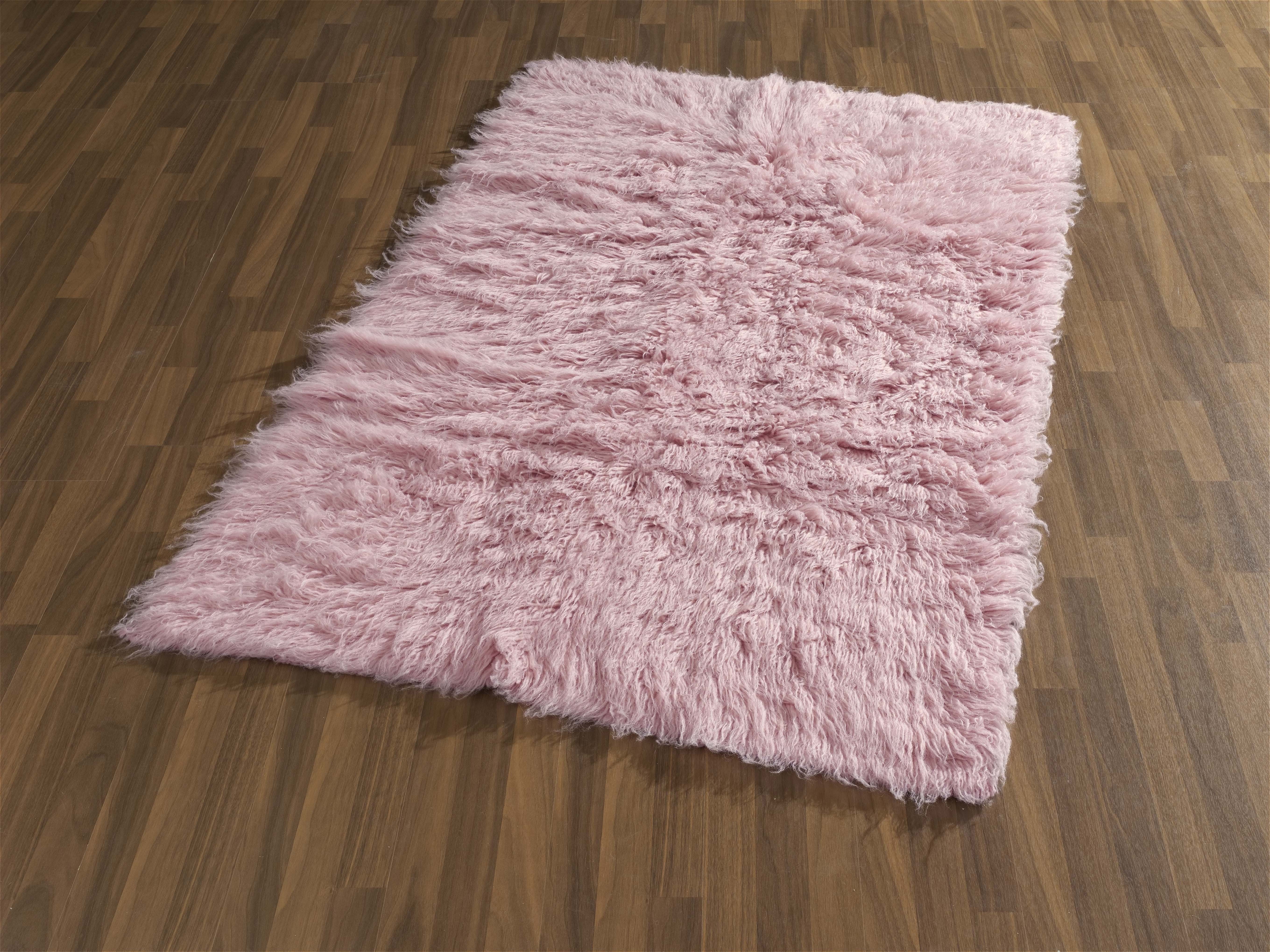 mm, handgewebt Wollteppich Carpet, Böing Uni-Farben, Handweb g, rosé 60 rechteckig, Flokati 1500 Wolle, reine Höhe: Teppich,