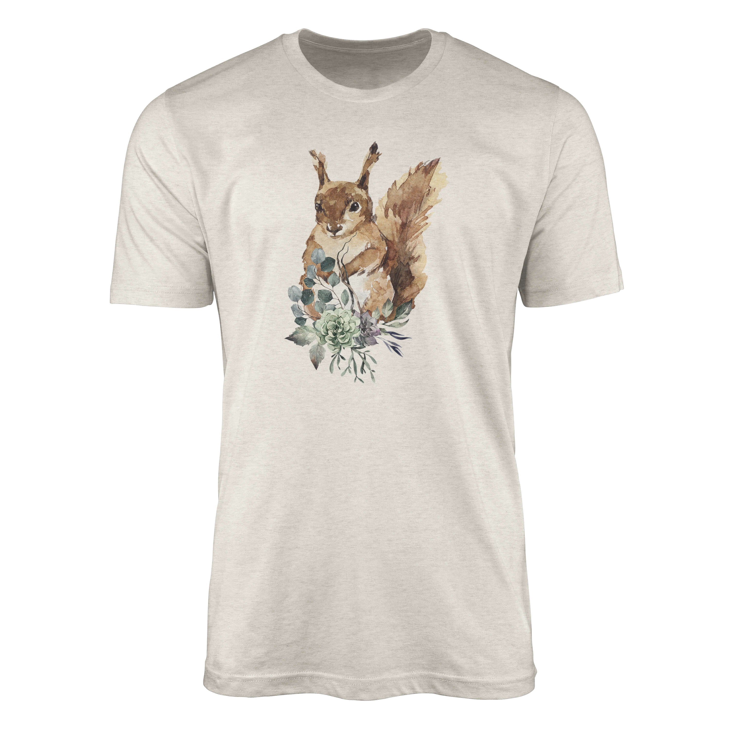 T-Shirt Herren Shirt 100% gekämmte Bio-Baumwolle T-Shirt Aquarell Eichhörnchen Motiv Nachhaltig Ökomode aus