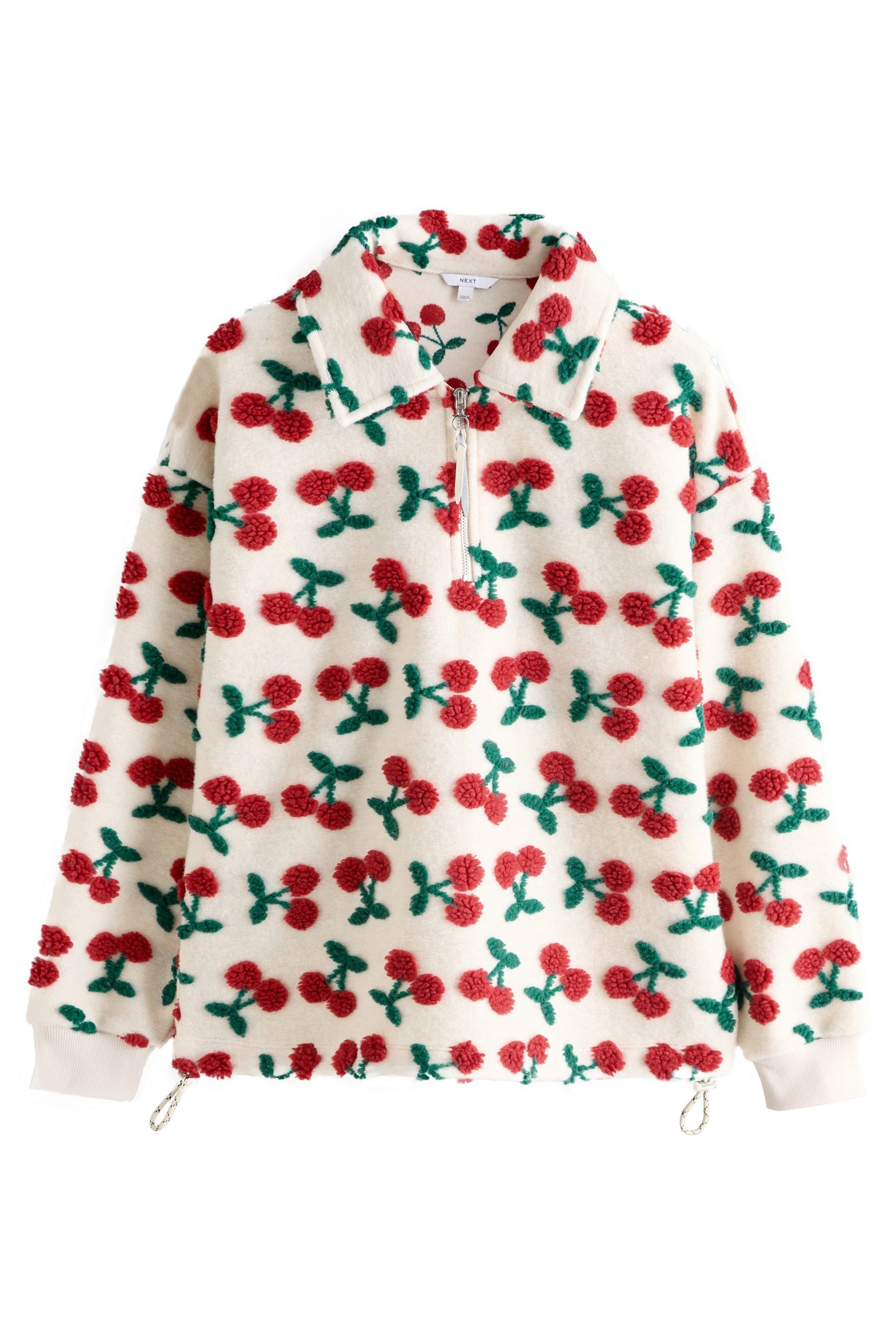 Next Fleecepullover Borg-Fleece mit RV-Kragen und Grafik (1-tlg)