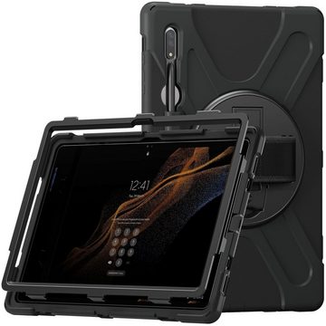 Wigento Tablet-Hülle Für Samsung Galaxy Tab S9 / S8 Ultra Outdoor Hybrid Schwarz 360 Grad