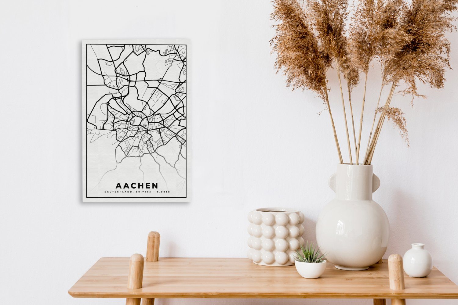 (1 Karte, Gemälde, Stadtplan Leinwandbild St), Aachen fertig Leinwandbild OneMillionCanvasses® inkl. 20x30 bespannt - Zackenaufhänger, - cm Karte -