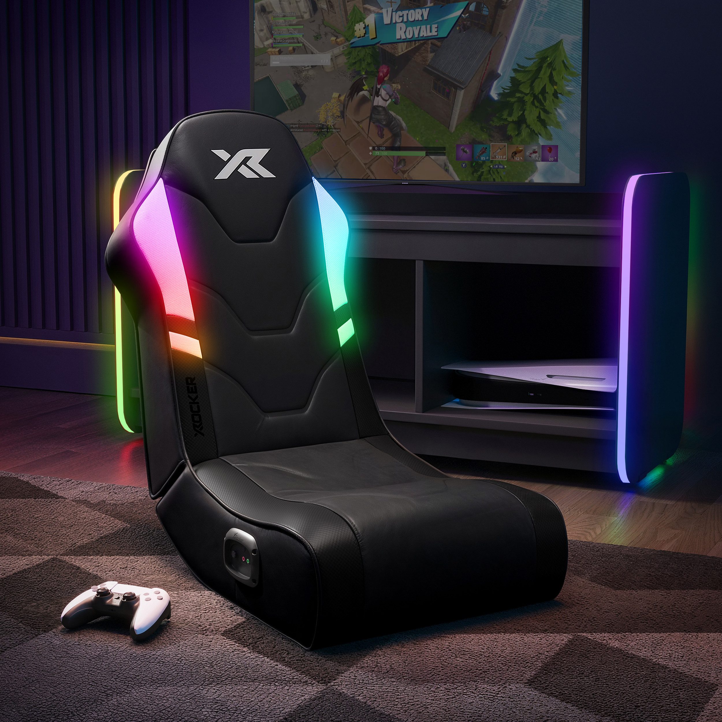X Rocker Gaming Chair Shadow RGB 2.0 Audio Floor Rocker Gaming Stuhl – Schwarz, Audio, LED-Leuchten