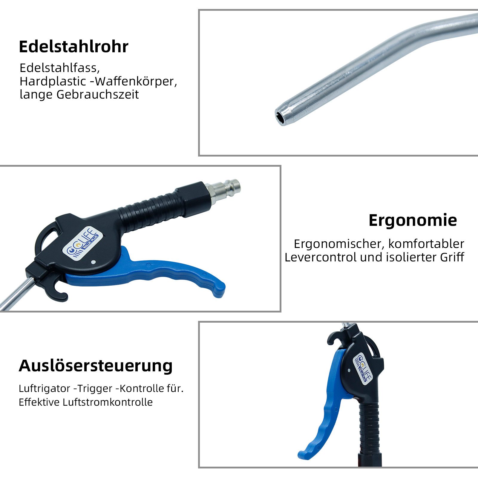 CCLIFE Blaspistole 3 Düsen Druckluftpistole Luftblaspistole 1/4" Druckluft-Ausblaspistole, Set, 2-tlg. – Bild 4 von 5