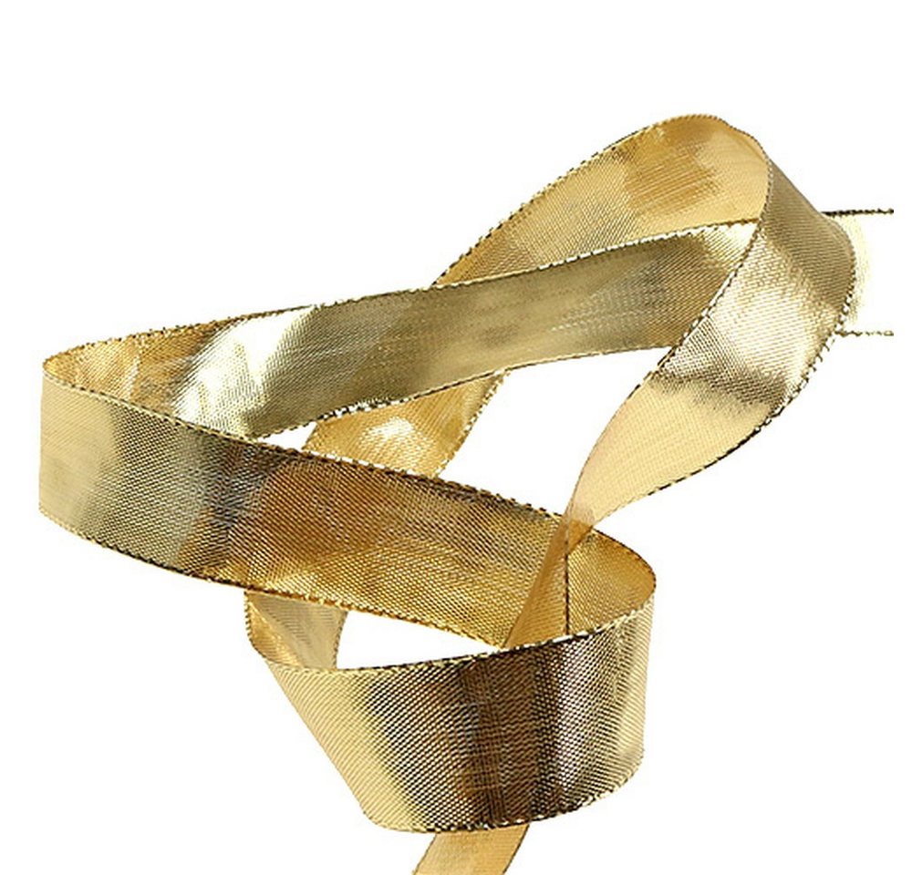 Thumbnail - Viana Dekoband Goldenes Geschenkband 25mm x 25m Drahtkante Deko Schleifenband