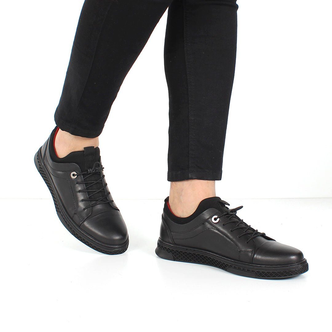 Celal Gültekin Plateau Leder Sneaker Herren Sneaker Leder Sneaker, Elastische Schnürung, Plateau-Sohle, Schwarz, 43