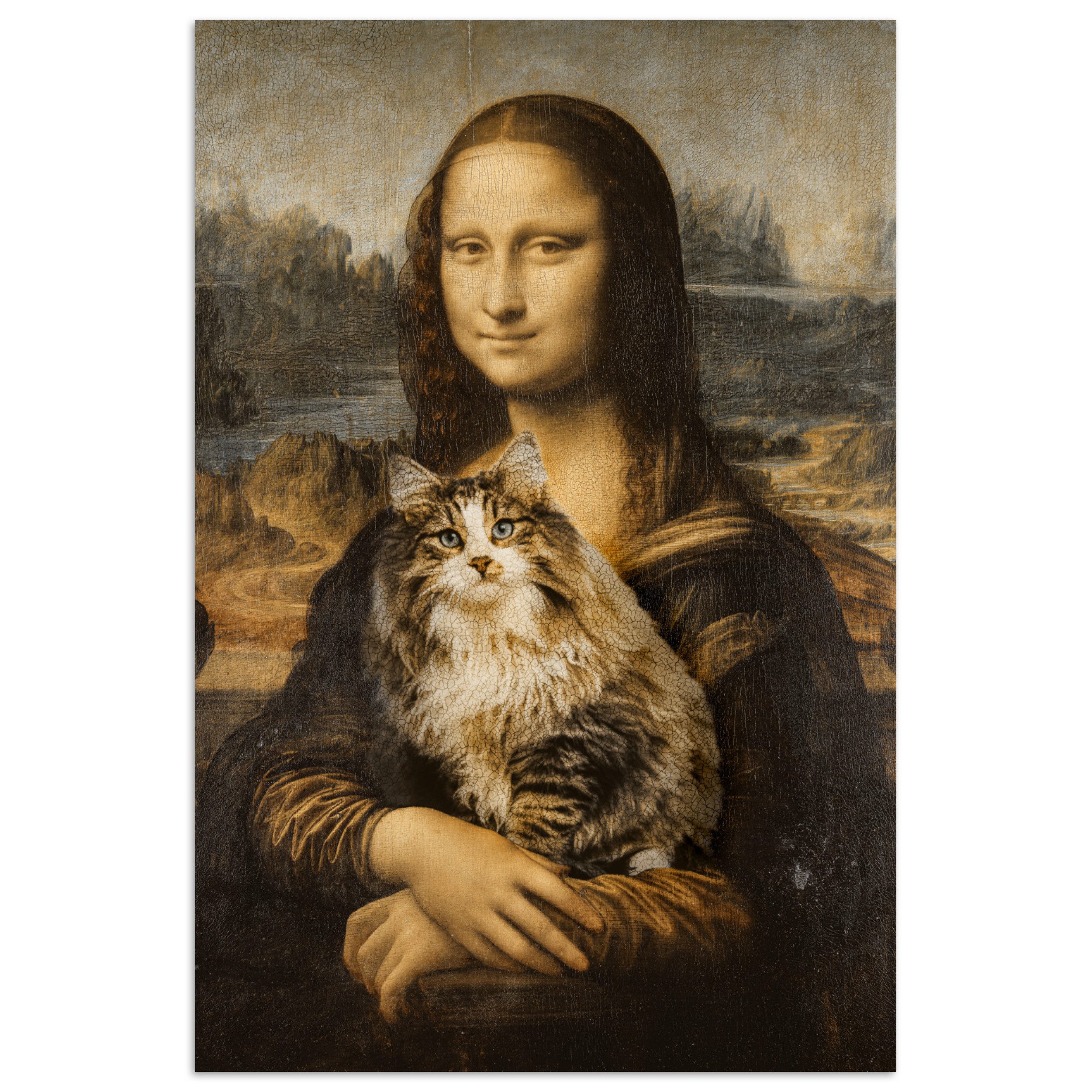 MuchoWow Poster Mona Lisa - Katze - Leonardo da Vinci - Vintage - Kunstwerk - Alte Mei, (1 St), Poster ohne Rahmen, Wandbild, Wandposter, 40x60 cm