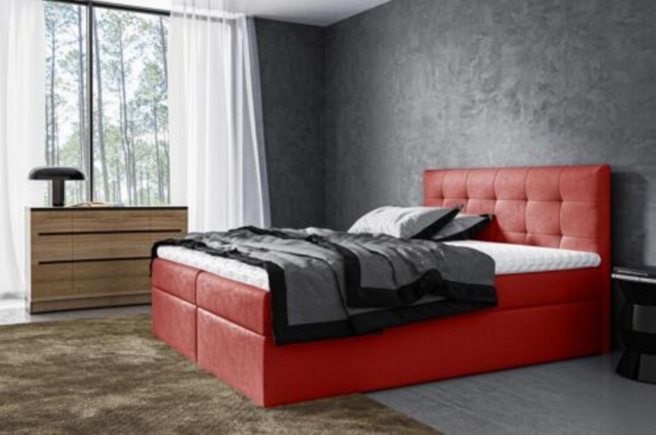 JVmoebel Boxspringbett Bettgestell Ehebett Modern Rot Doppelbett Bett, Möbel Bett Betten
