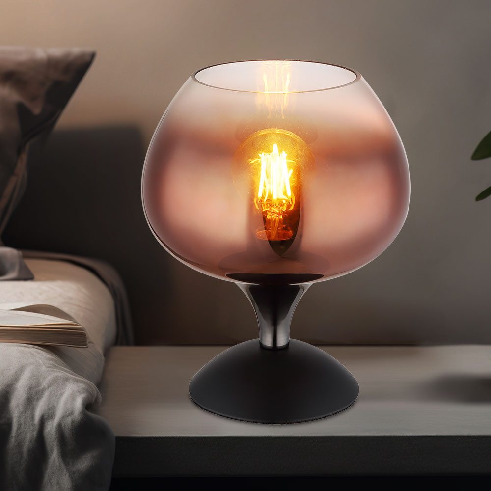 GLOBO LIGHTING Tischleuchte, Leuchtmittel nicht inklusive, Schlafzimmerleuchte Tischlampe Beistellleuchte 1x E27 Glas kupfer